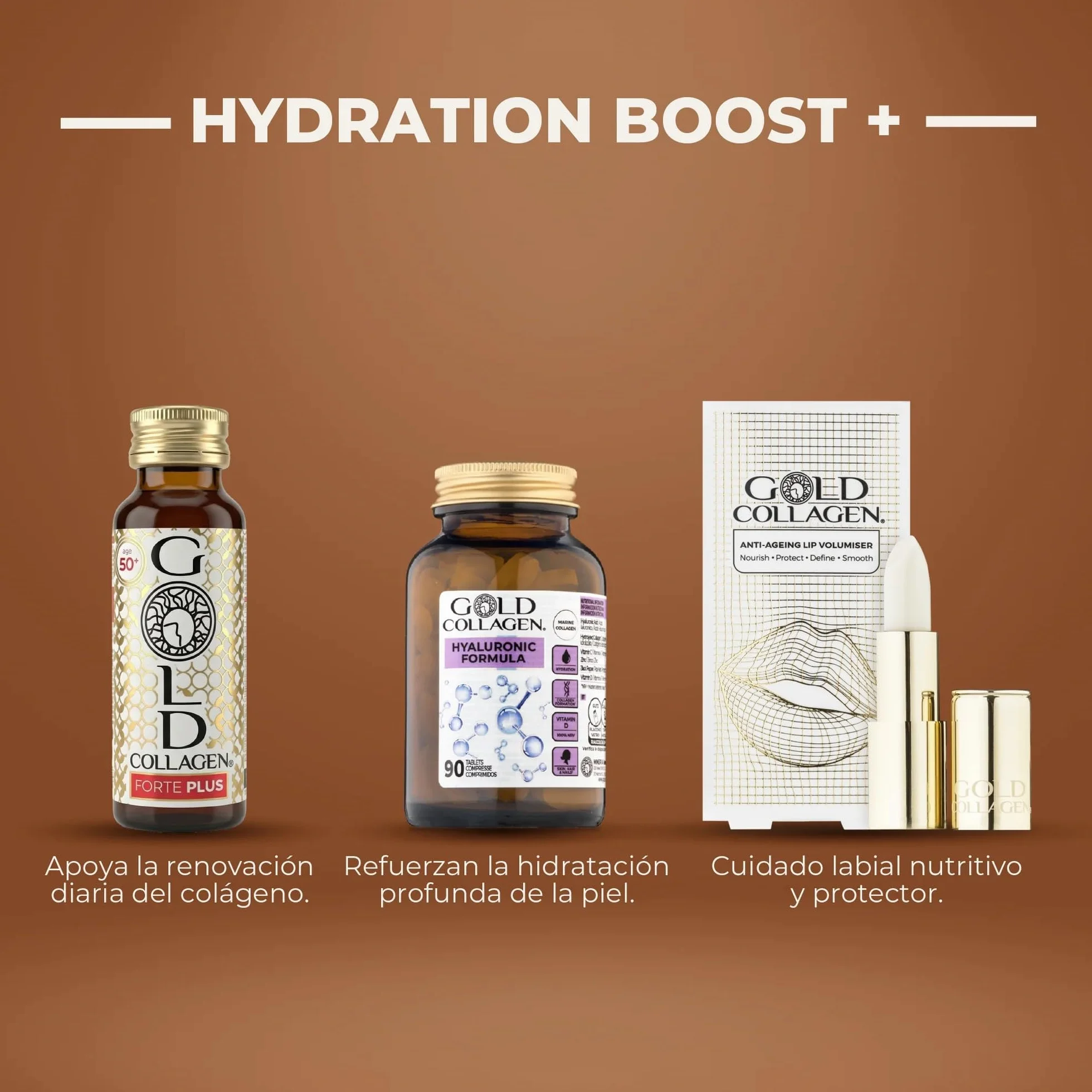 GOLD COLLAGEN New Forte Plus Complemento con 8g Colágeno Marino Hidrolizado y Biotina para Cabello, Piel y Sistema Inmunitario, 1 Caja x 10 Botellitas 50 ml