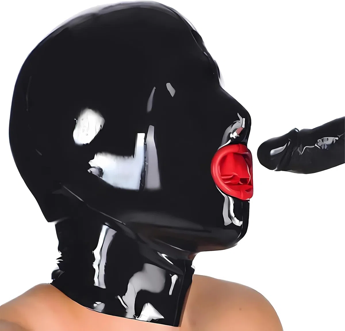 Látex Full Face Mask Mouth rojo, restrictivo erótico, mascarilla de mascarilla para la fiesta de cosplay de bondage, regalo de cumpleaños