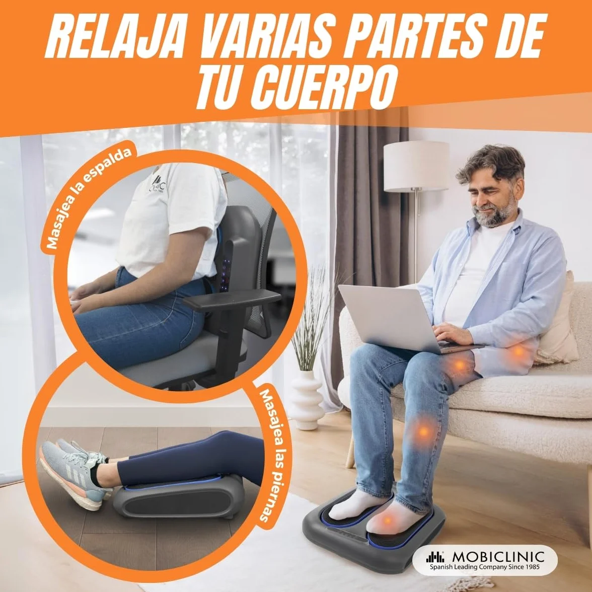 Mobiclinic Masajeador de pies Vibración 10 niveles velocidad 5 programas Control remoto