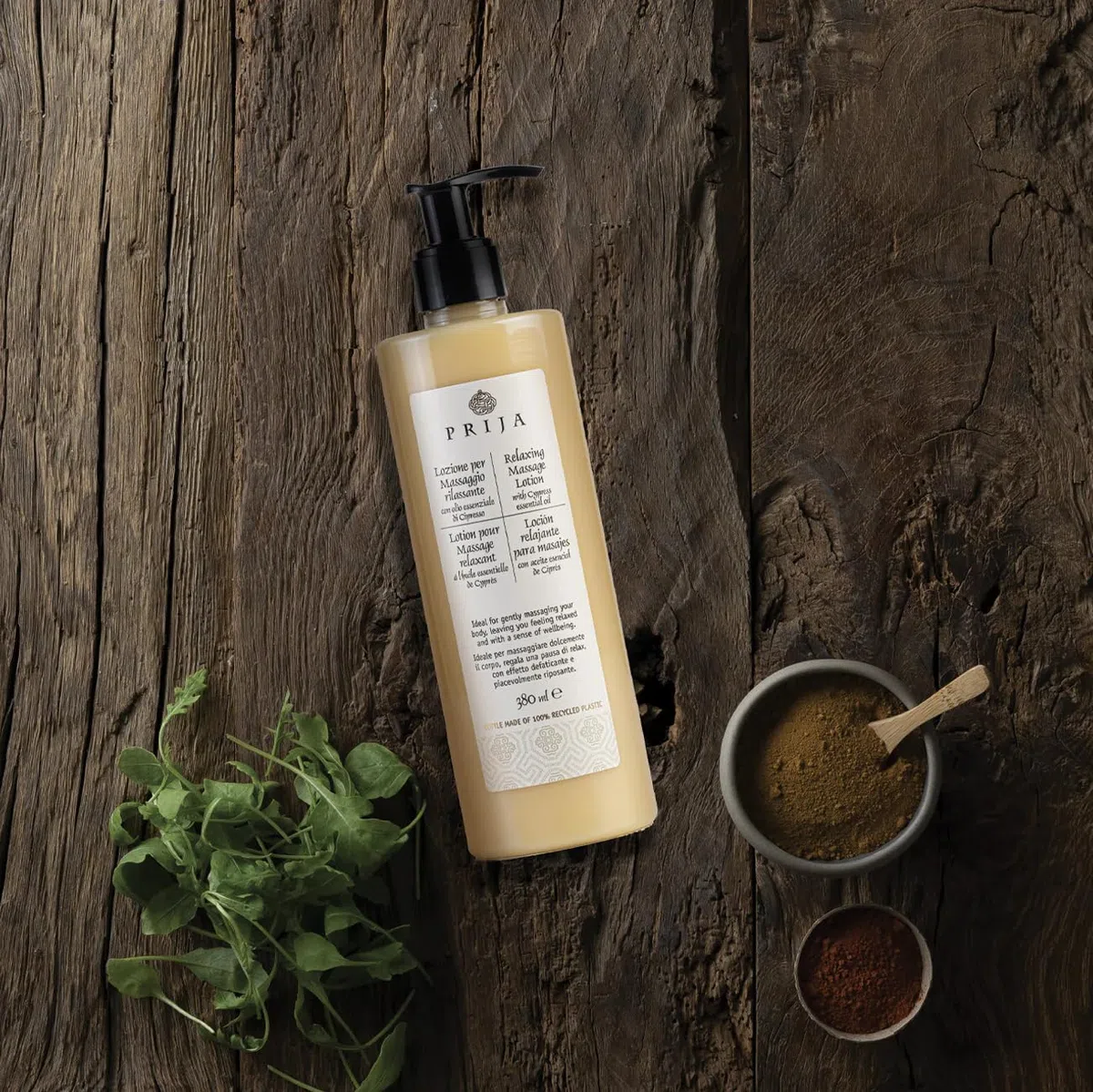 Prija - Loción de Masaje Producción Italiana - Aroma de Ciprés, 380 ml x3 - Fórmula Hidratante y Calmante, Dermatológicamente Testada