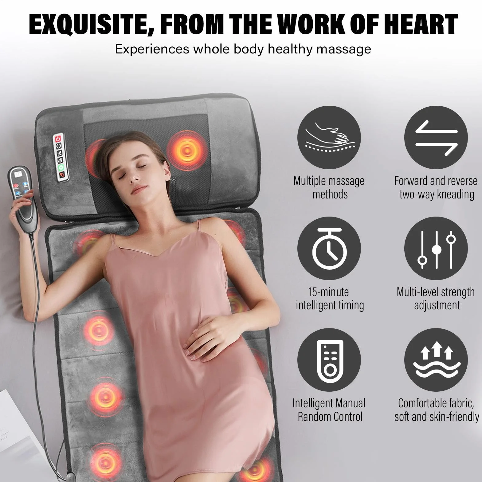 Colchoneta De Masaje De Cuerpo Completo 50x165cm,colchón De Masaje Inteligente De 9 Velocidades Con Cojín Lumbar Inflable Con Control Remoto,masajeador De Espalda De Cuello Hombros Para Aliviar