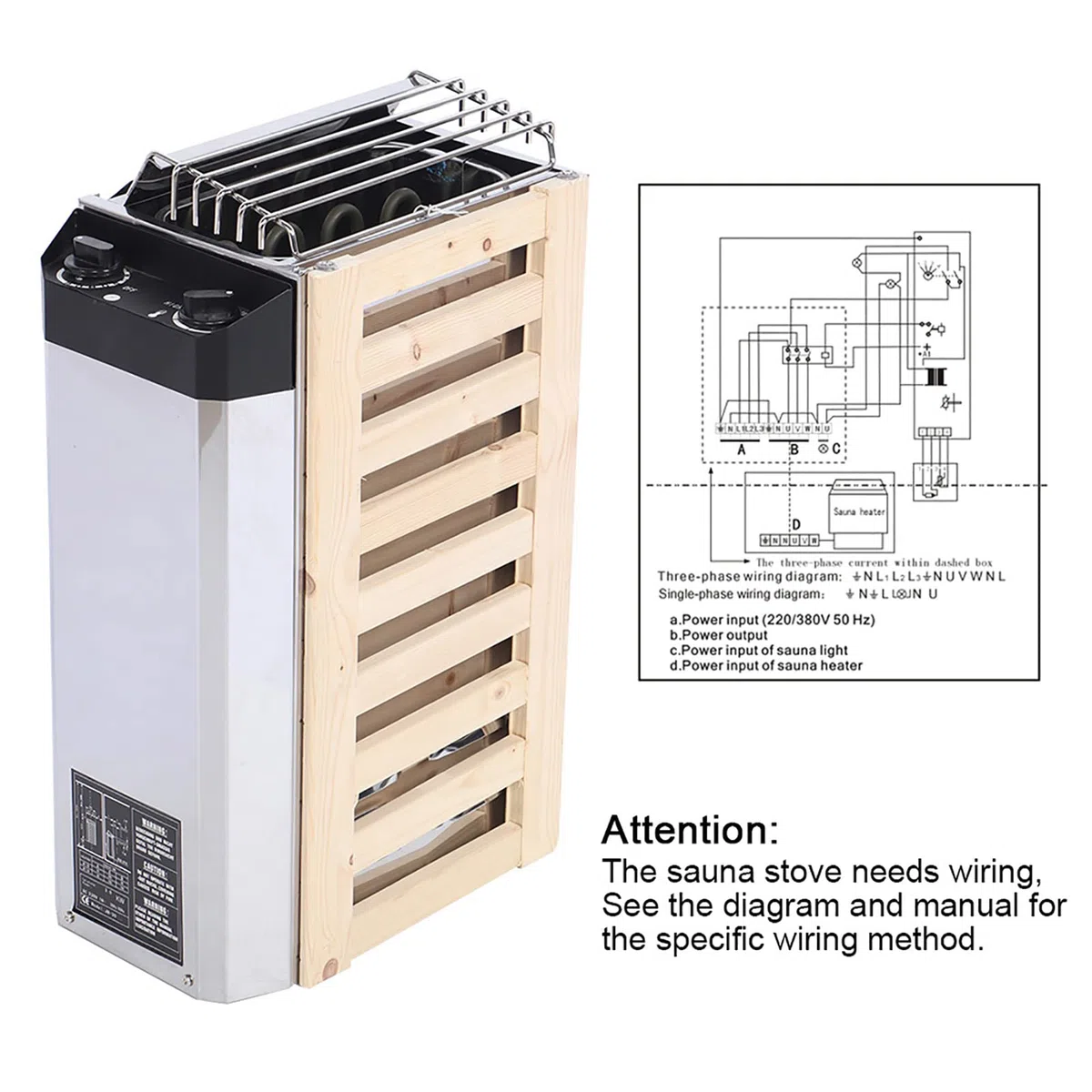 Estufa de Sauna de Acero Inoxidable Tipo Control Interno de 3KW, Equipo de calefacción de Sauna Multifuncional, Herramienta de calefacción para Sala de Sauna de 220V