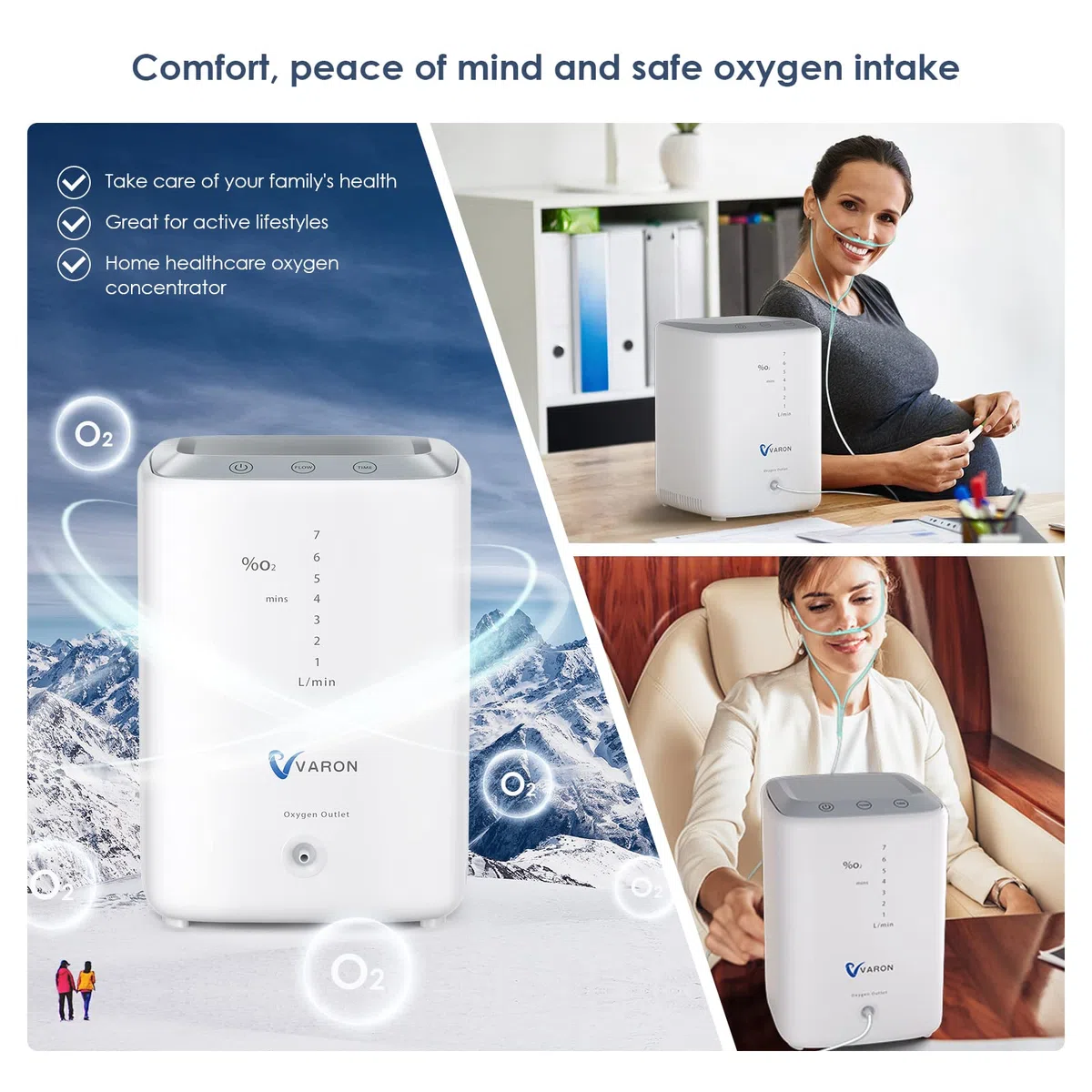 Dispositivo de oxígeno para el hogar 1-7 l/min Concentrador de oxígeno continuo ajustable para el hogar 30%-90% Generador de oxígeno para el hogar