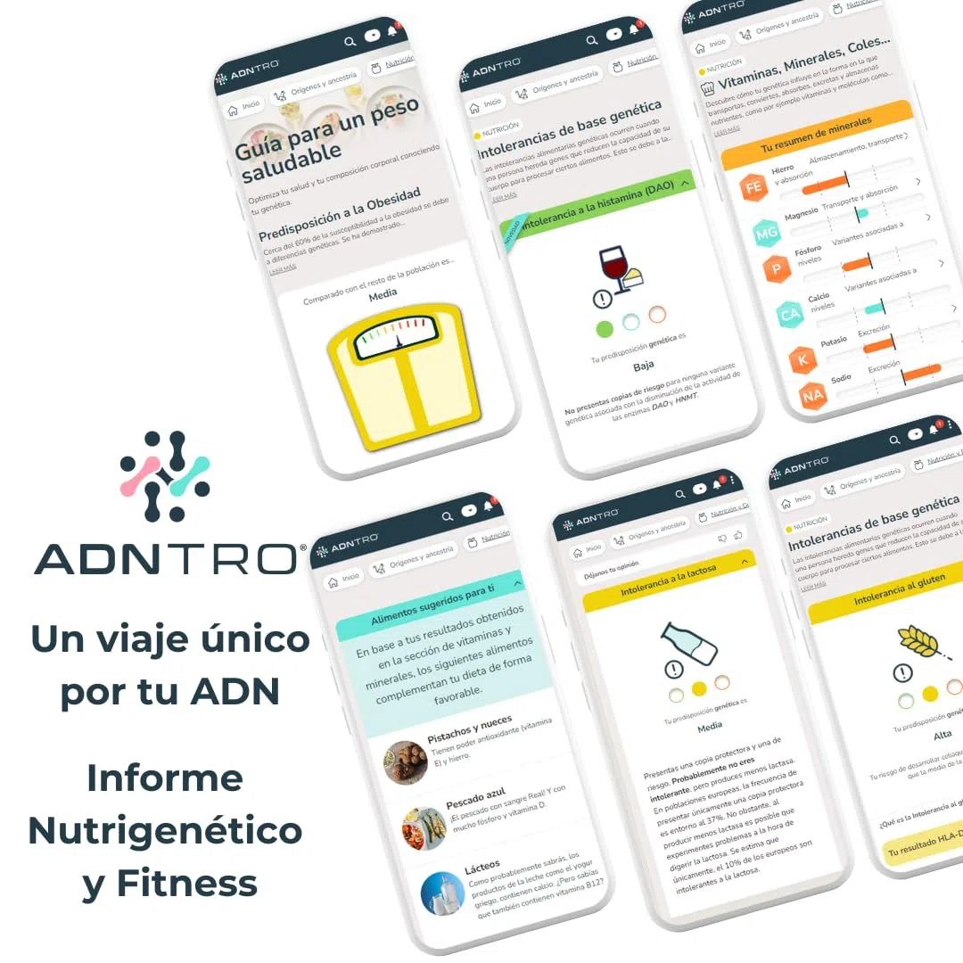 ADNTRO Test ADN Online Test Genético Incluye: Orígenes y Ancestros + Nutricional + Intolerancias | Ampliable: Deporte, Longevidad, Curiosidades, Salud, Rasgos Personalidad (Entry)