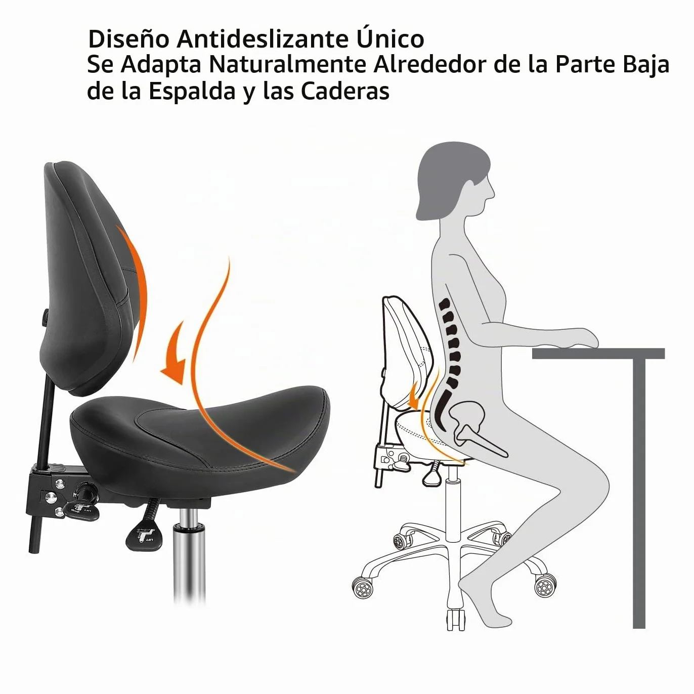 Silla giratoria hidráulica ajustable con soporte trasero 350 libras para salón spa masaje hogar oficina negro