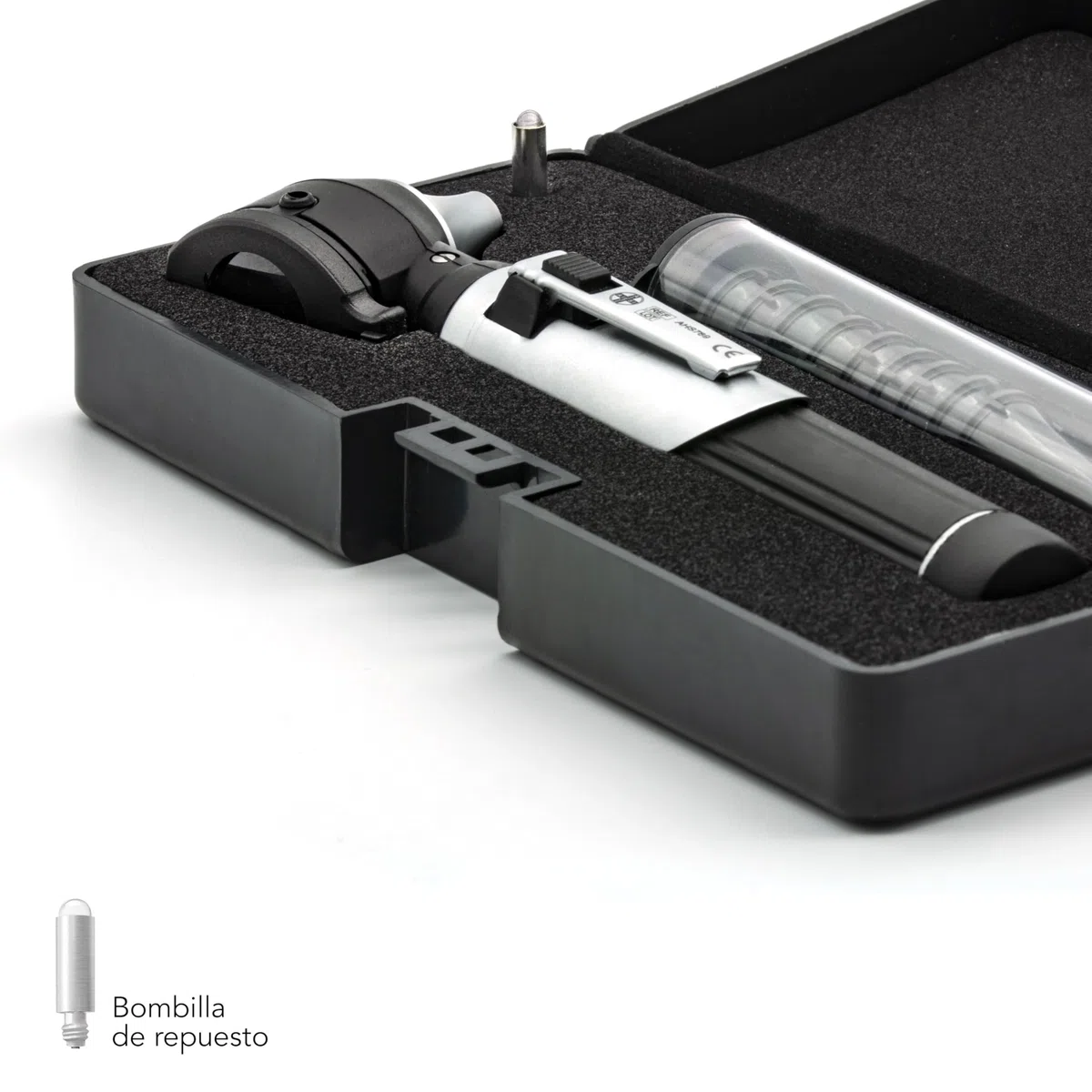 AIESI® Otoscopio médico Profesional Bolsillo Fibra optica con iluminación LED 3V de luz Blanca VISIOSCOPE, Garantía 24 Meses