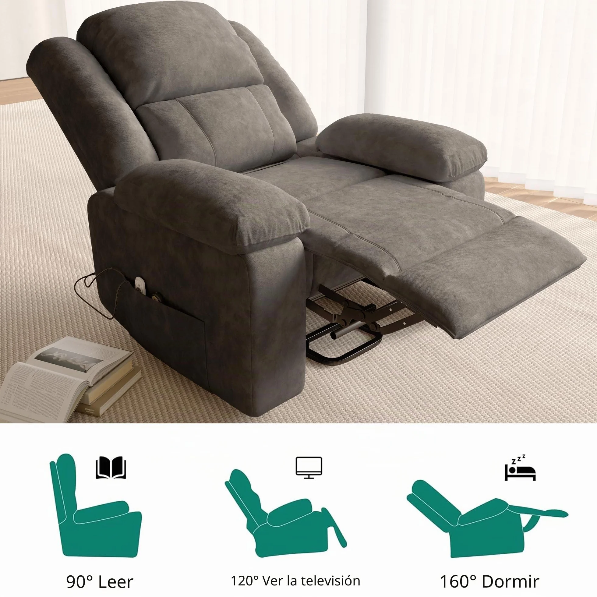 Silla de masaje eléctrica con calefacción reclinable vibración gris