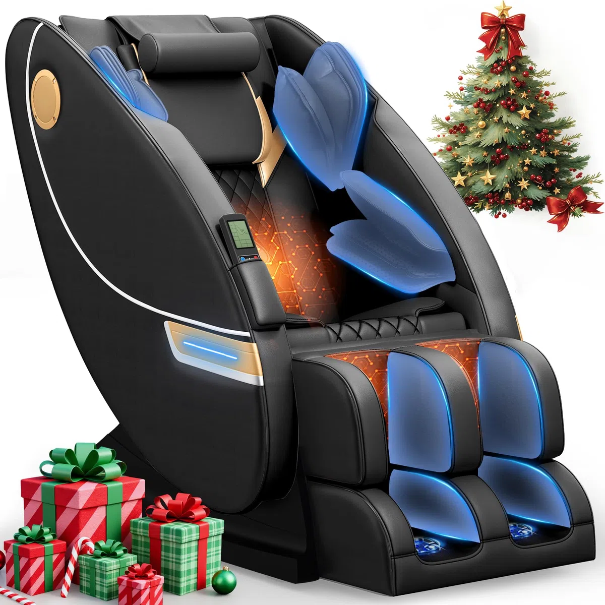 Sillón de Masaje con 14 Puntos de Masaje y 8 airbags, calefacción Lumbar y para Las piernas, Altavoz Bluetooth, Masaje con Rodillos para los pies, sillón de Masaje eléctrico
