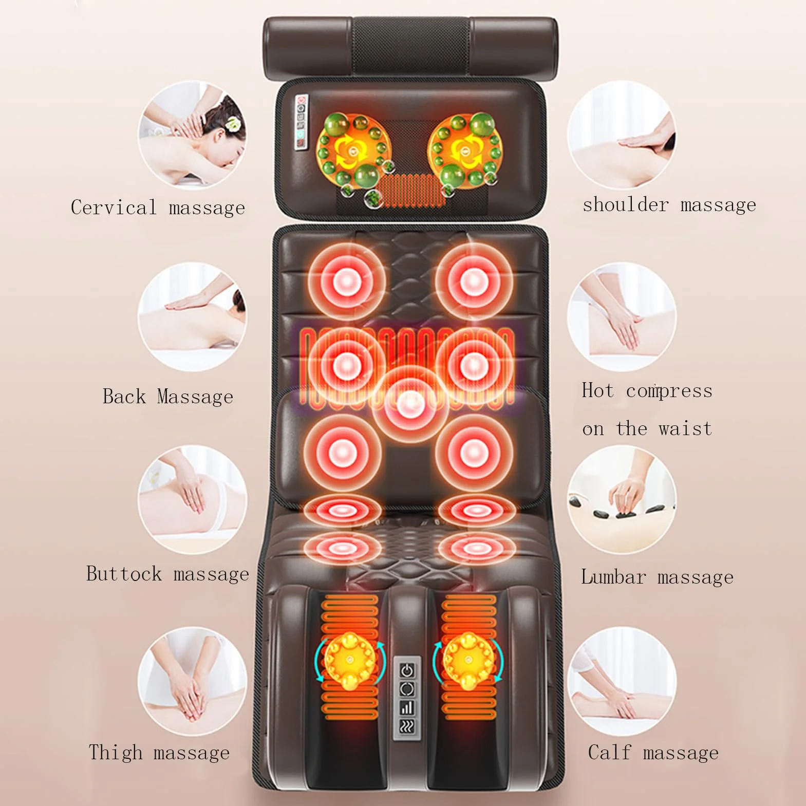 Almohadilla De Masaje Para Todo El Cuerpo, Almohadilla De Masaje De Vibración De 10 Motores, Con Almohada De Masaje Para El Cuello Extraíble Relajación De La Espalda, Cintura, Piernas Y Músculos