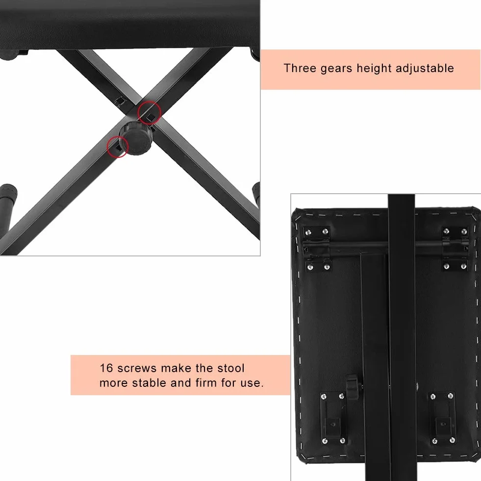 Taburete Plegable Altura Ajustable para Tatuaje 47-52 cm Cojín Grueso