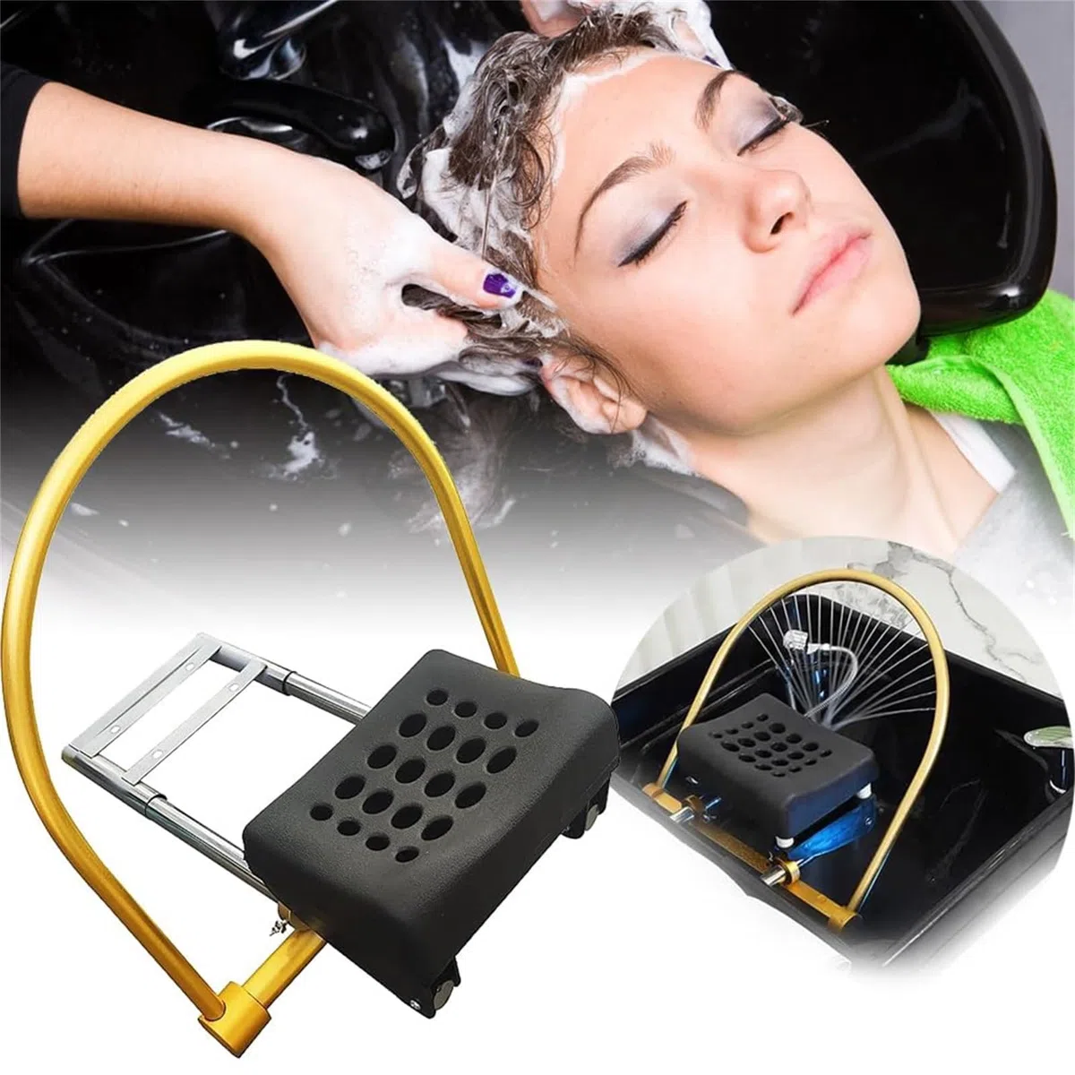 Equipo Portátil de SPA Capilar para Salones - Estructura Metálica Ajustable con Sistema de Circulación de Agua, Cuenca de Masaje y Almohada Ergonómica | Accesorios Cuidado Capilar para Camillas