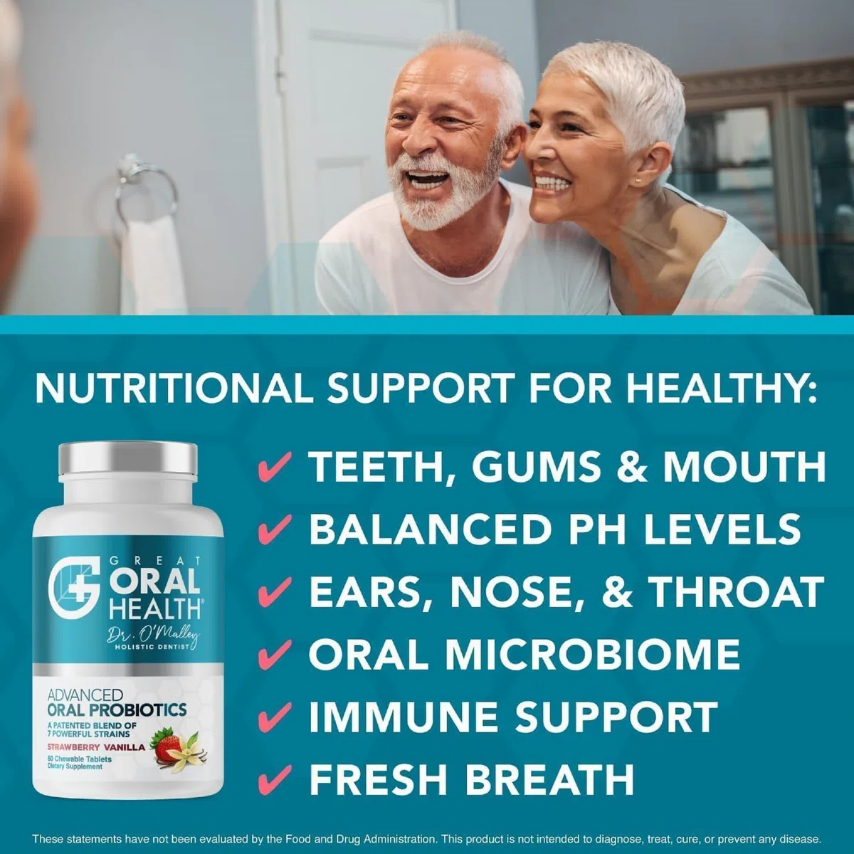 Oral Probiotics for Mouth Bad Breath Treatment for Adults: Dentist Formulated Advanced Oral Probiotics for Teeth and Gums +BLIS K12 M18 – 60 Chewable Oral Health Probiotics Tablets -Strawberry Vanilla