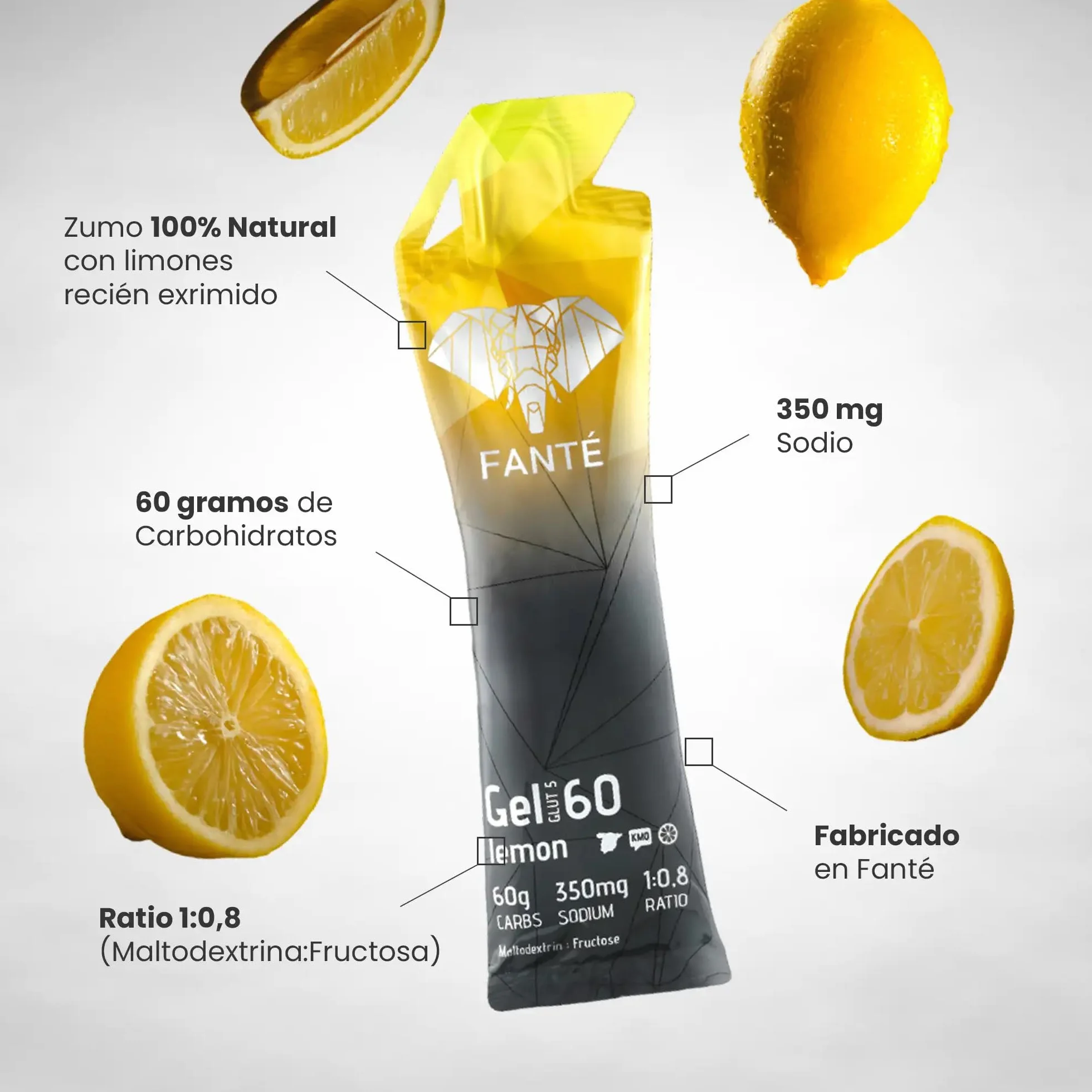 FANTÉ Gel Energético Sabor Limón 60 g para Running, Ciclismo y Deportes de Resistencia