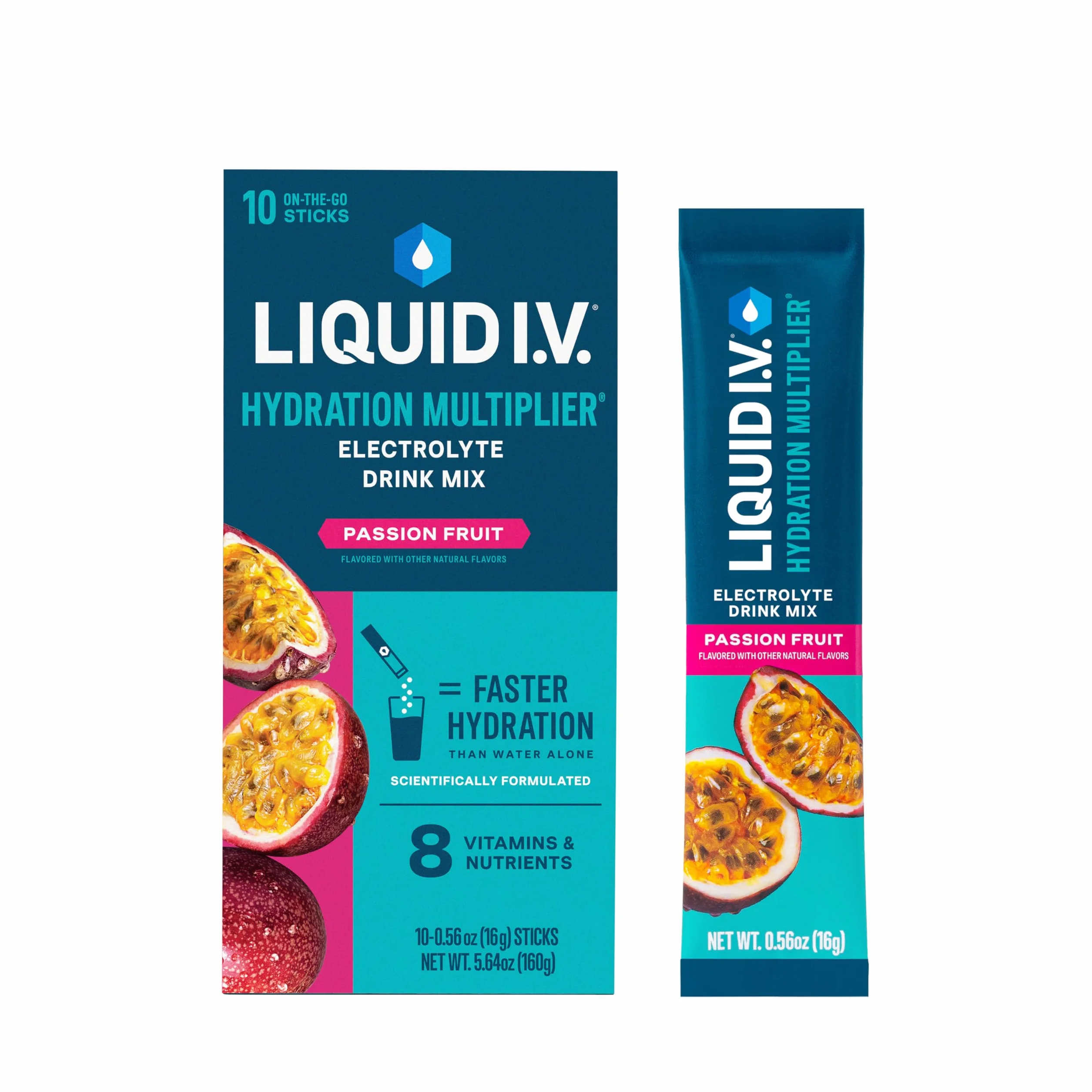 Liquid IV Mezcla de bebida multiplicadora de hidratación de fruta de la pasión, 6 onzas