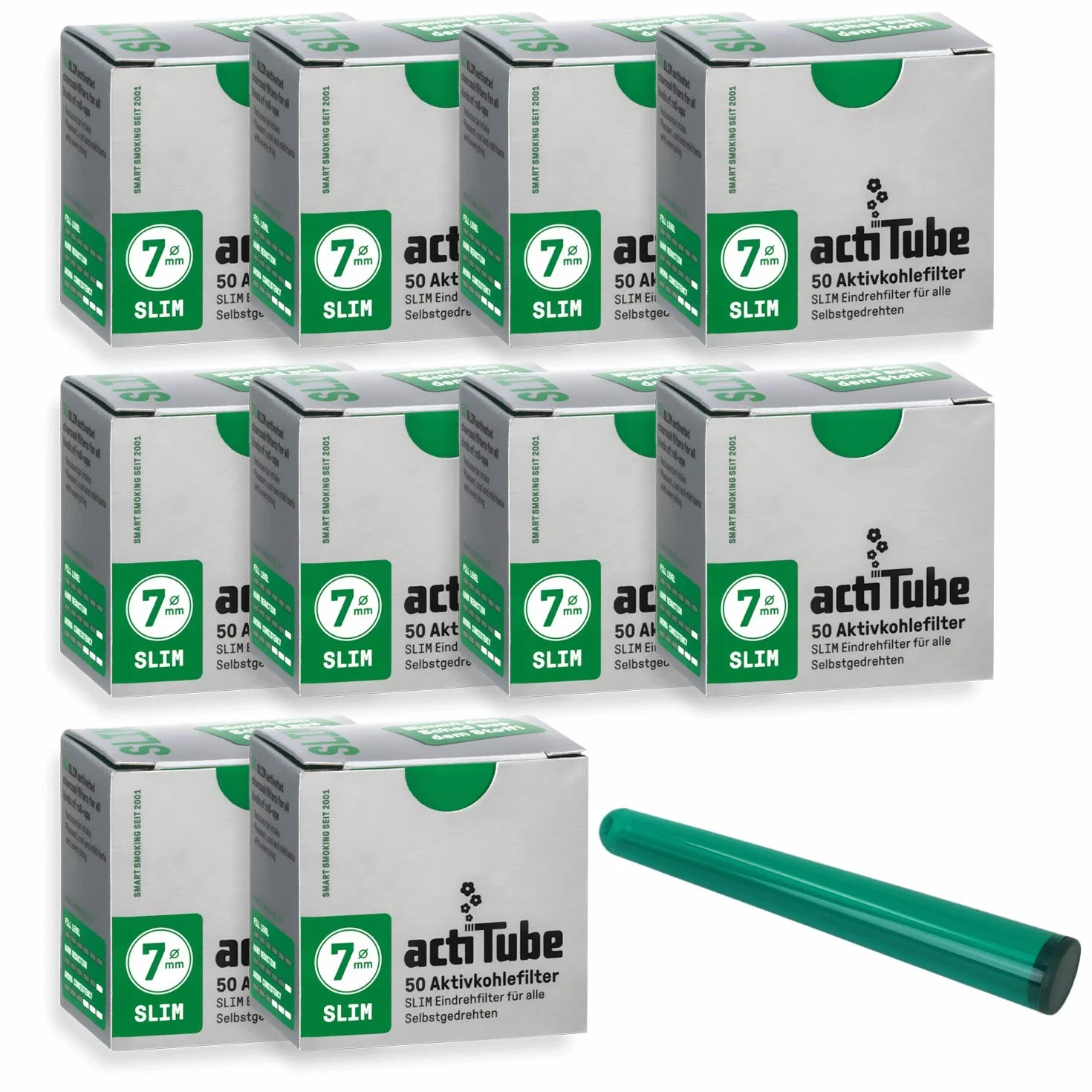 actiTube - Juego de filtros de carbón activo Slim Kogu, 7,1 mm, incluye un saverette, 10x50 (500)