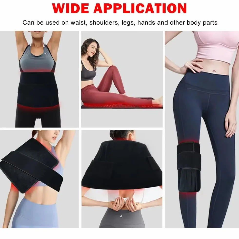 Manta Terapia Luz Roja 360LEDs (660 nm & 850 nm) Infrarroja Cuerpo Entero Alivio del Dolor, Recuperación Muscular y Relajación para hombros, cintura y todo cuerpo Alfombrilla terapia luz roja