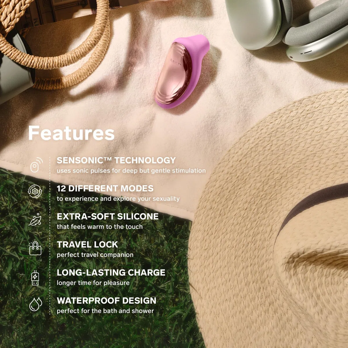 LELO SONA 2 Travel, Vibrador Femenino de Tamaño Viaje para Mujeres, Vibrador Mini con 12 Modos de Placer y Tecnología de Ondas Sónicas, Morado