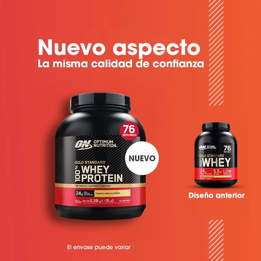 Optimum Nutrition Gold Standard 100% Whey Proteína Crema de Vainilla Francesa 2.28kg 76 Servicios