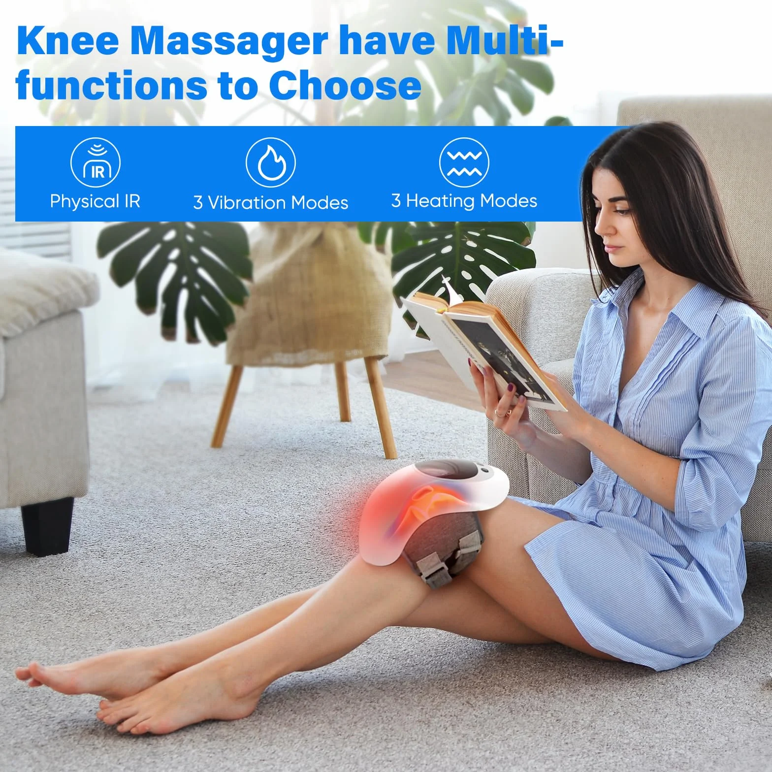 Masajeador de rodilla inalámbrico con pantalla multifunción,masajeador de rodilla infrarrojo con funciones de temperatura y vibración regulables para aliviar el dolor en las articulaciones de rodilla