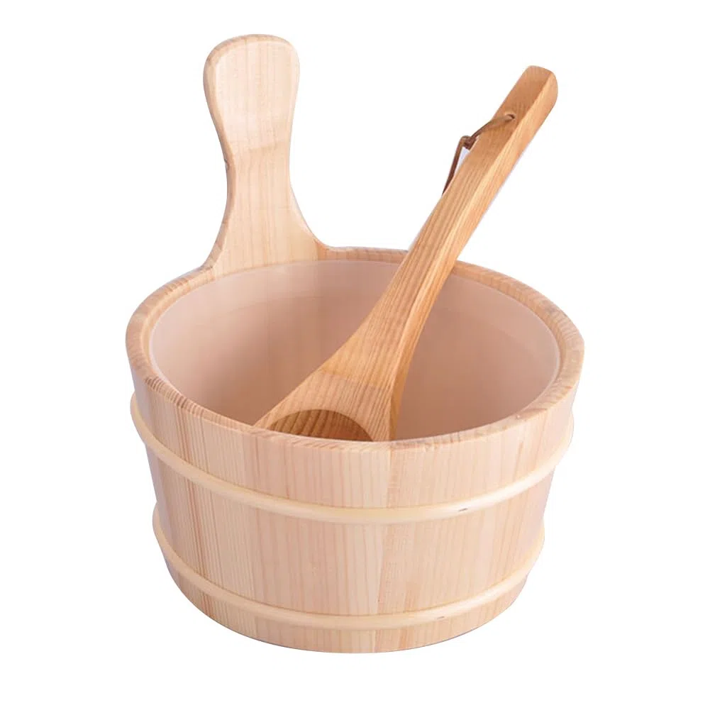 Juego de barril para sauna, cubo de sauna de cedro artesanal, cubo tradicional de agua para sauna finlandesa | Cubo para sauna de madera premium de 4 litros con cucharón, accesorios de lujo pe