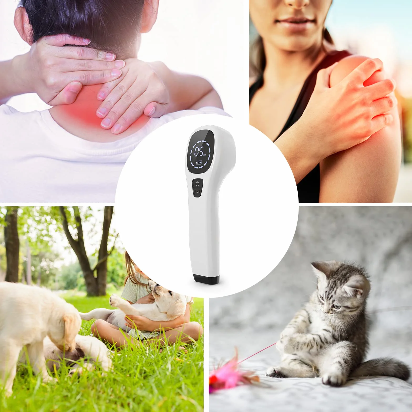 iKeener Dispositivo Terapia Luz Roja,FDA Aprobado Terapia Láser de Mano Alivio Del Dolor Equipo,Luz Infrarroja Bajo Nivel para Cara,Cuerpo,Músculo,Pie,Hombro,Rodilla,Espalda (2x808nm,12x650nm)(Blanco)