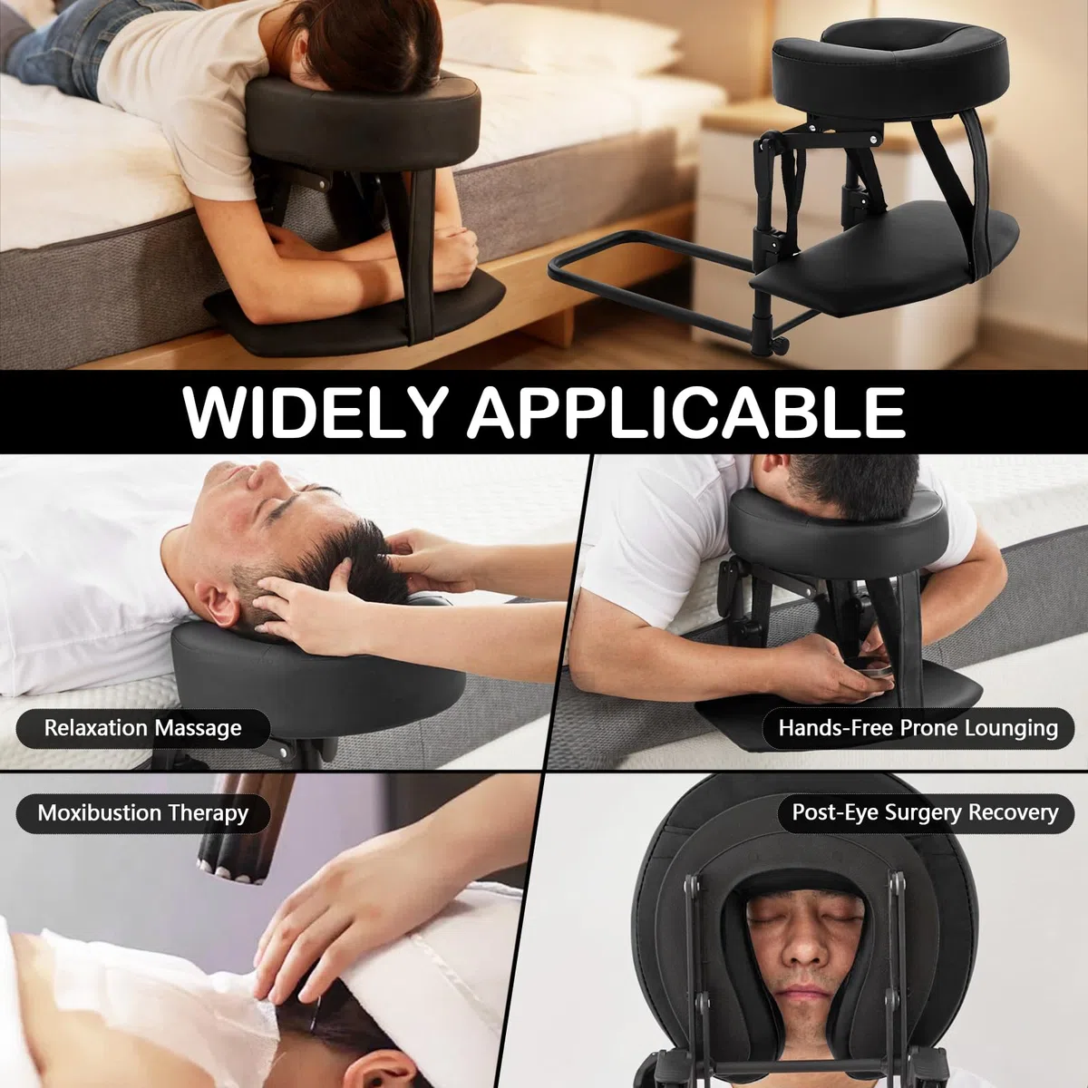 Reposacabezas Masaje Cama, Soporte Facial Ajustable con Cojín de Cara en U Ergonómico de Espuma con Memoria para Camilla Plegable