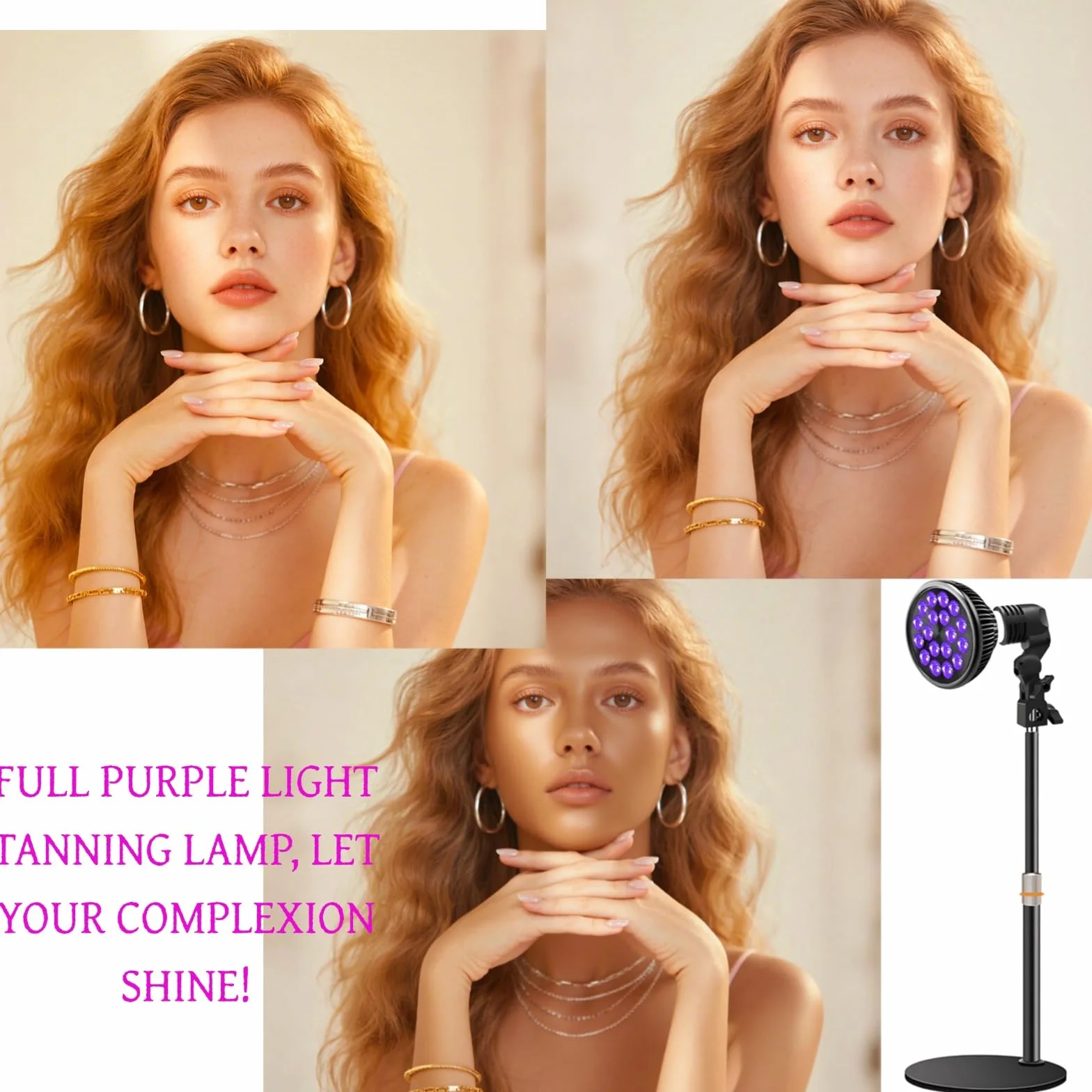 Lámpara de bronceado 54W 18 LED 395nm E27 giratoria ajustable con gafas Solarium
