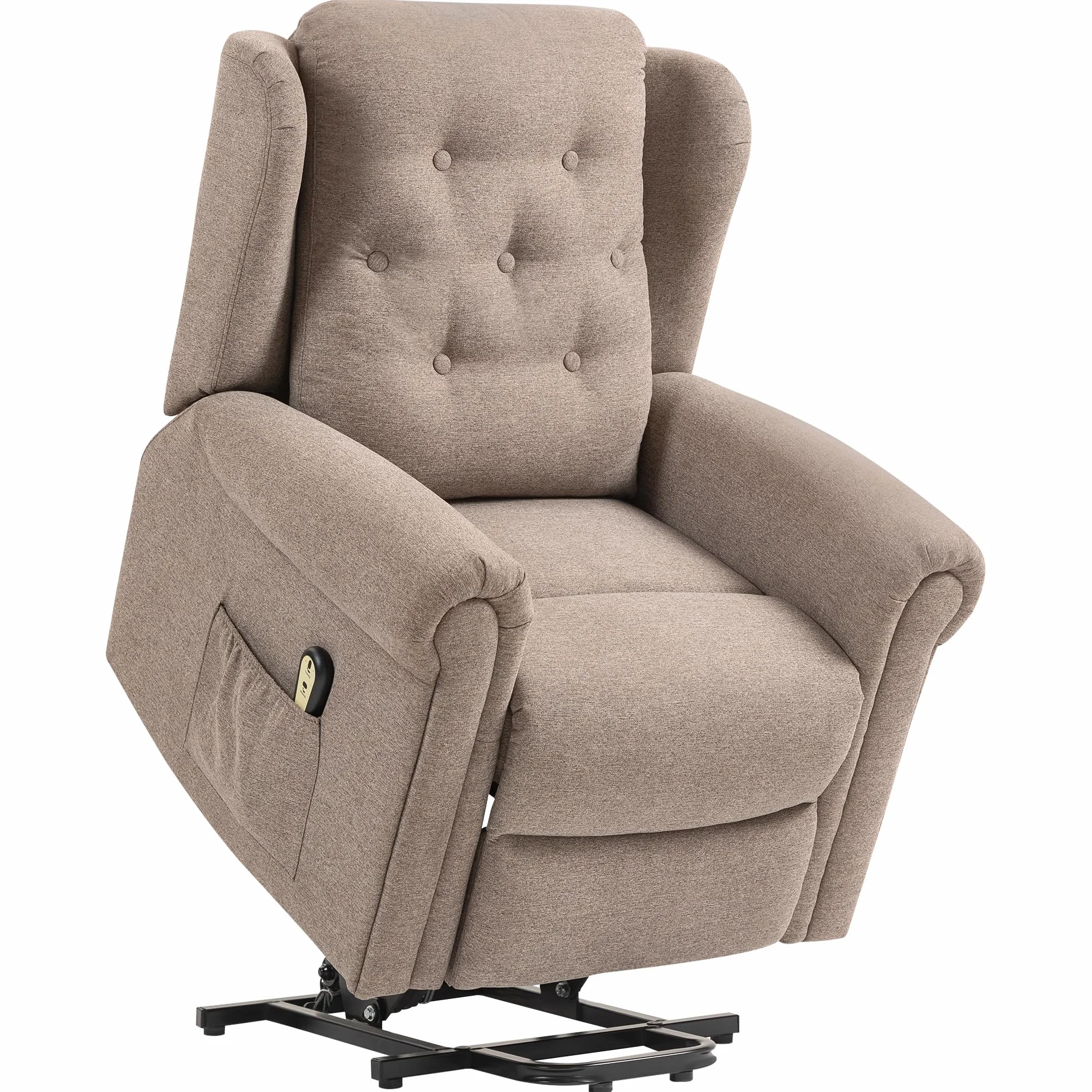 HOMCOM Sillón Relax Reclinable Eléctrico Levanta Personas con Respaldo Alto Capitoné Control Remoto Marrón Claro