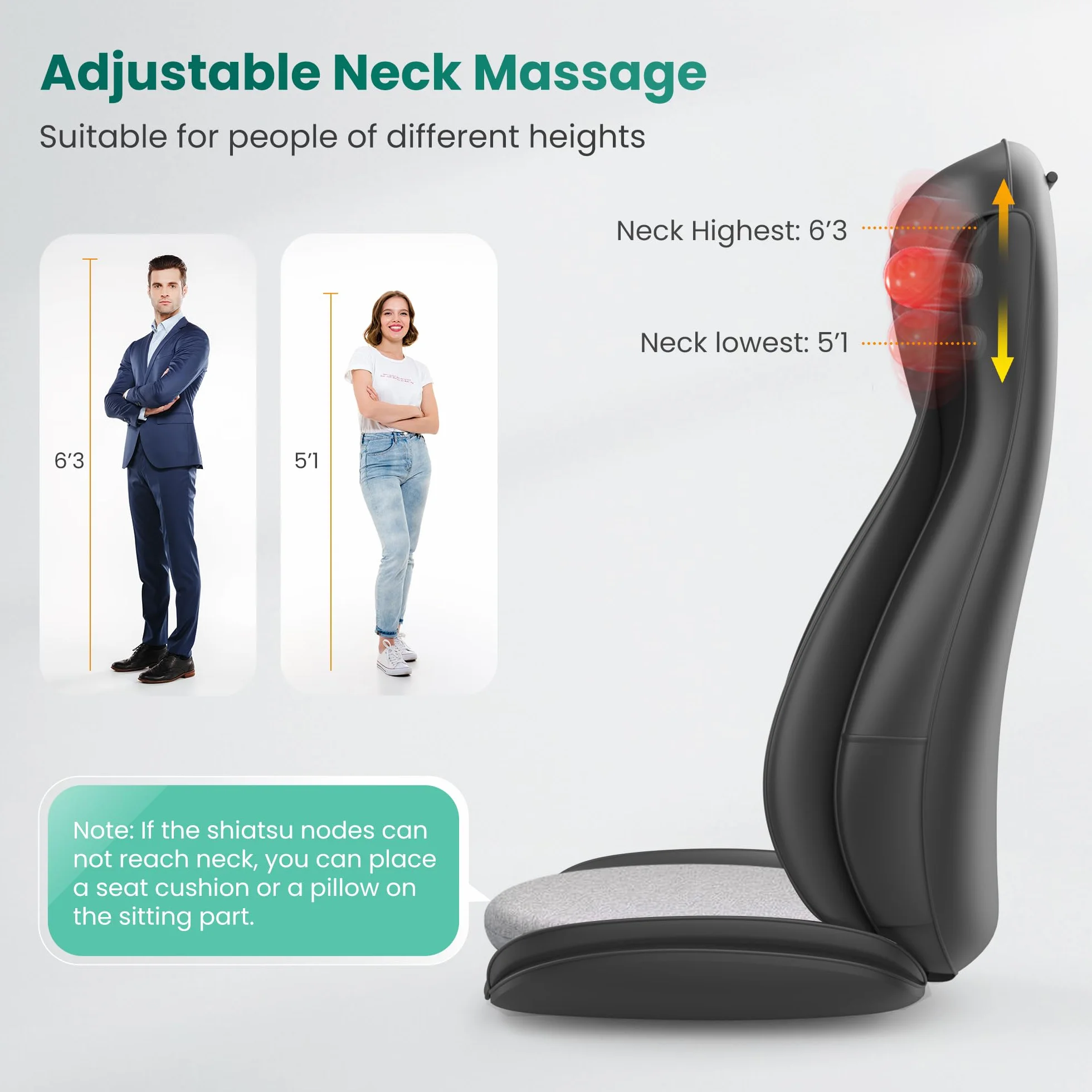 Snailax Cojín de masaje Shiatsu para espalda, cuello y hombros con compresión y vibración