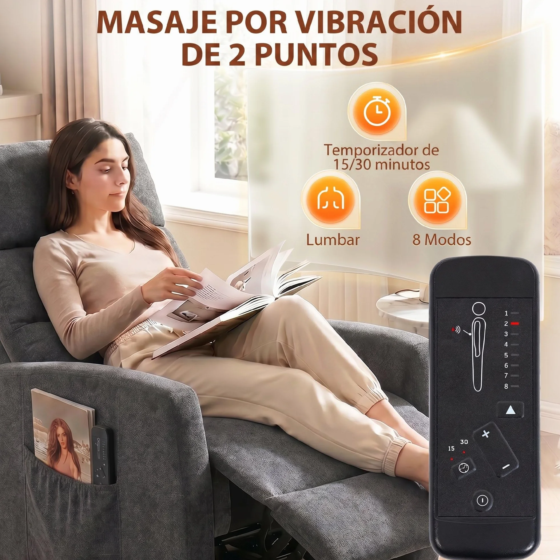 HOMCOM Sillón de Masaje Reclinable 160° con Mando a Distancia, 2 Zonas de Masaje, Gris Oscuro 66x91x108 cm