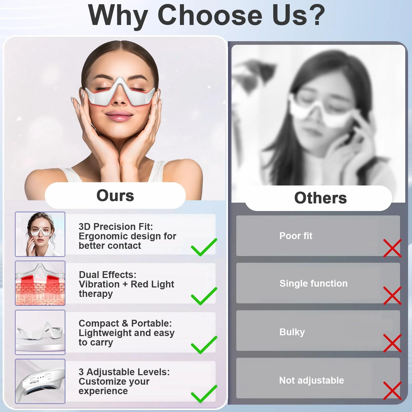 Gafas de Terapia de Luz Roja para Ojos, Dispositivo contra Ojeras, Bolsas & Fatiga, Masajeador Ocular LED Recargable 3 Modos, Regalo de Belleza Portátil para Mujer/Hombre