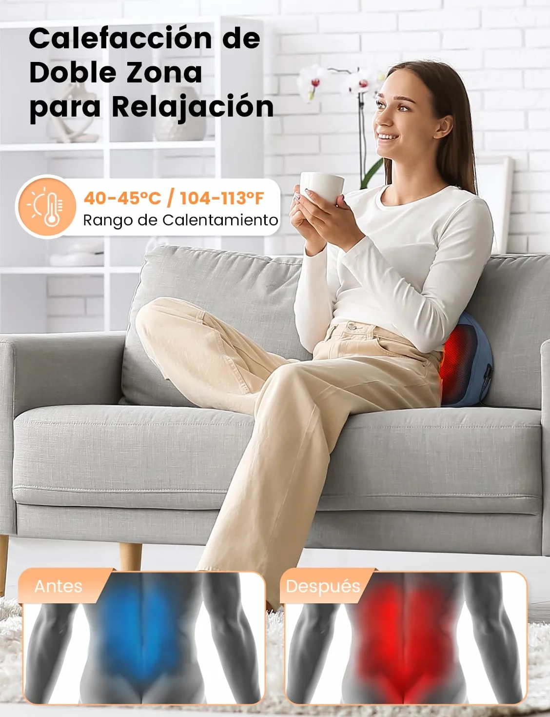 4D Shiatsu Masajeador con Función de Calentamiento, Almohada de Masaje Eléctrica, Almohadas de Masaje de 3 Velocidades con Cambio de Dirección, Hogar, Oficina, Regalo
