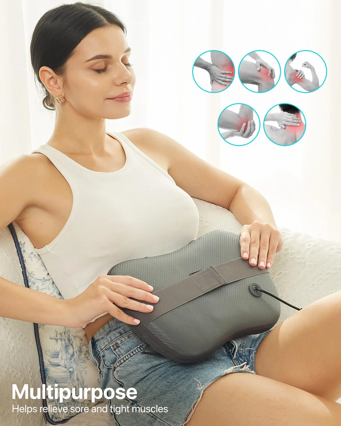 ALLJOY Cojín de Masaje Inalámbrico Shiatsu con Calor para Cuello y Espalda, 3 Niveles 4 Nodos, Regalo para Coche Hogar