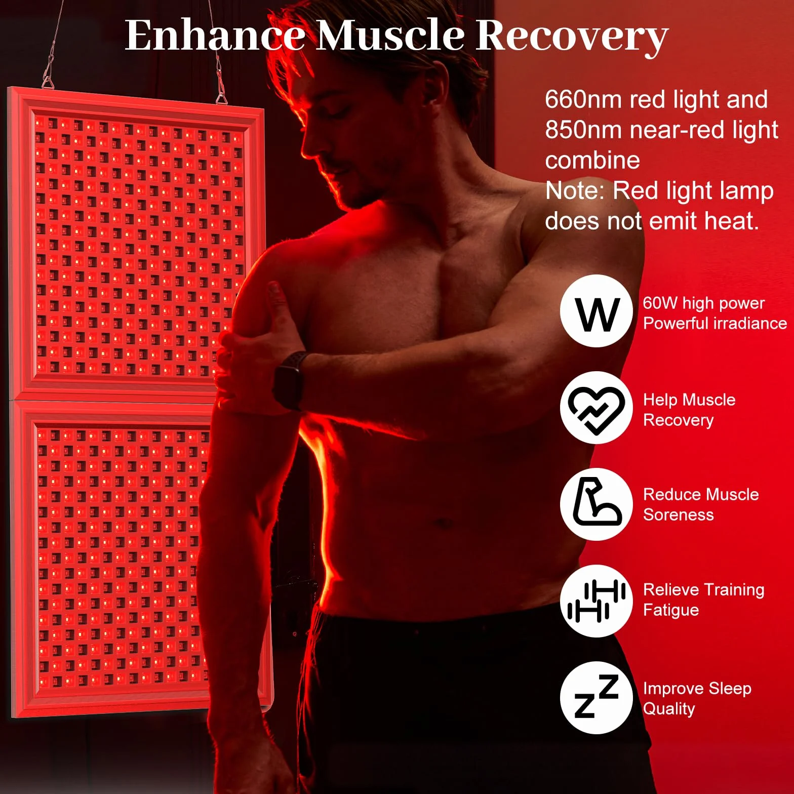 Lámpara de Luz Roja, Lámpara Infrarroja Combinada 660 nm y 850 nm, Panel de Luz Roja con 578 LED y Temporizador, para Cara, Cuerpo, Músculos y Espalda