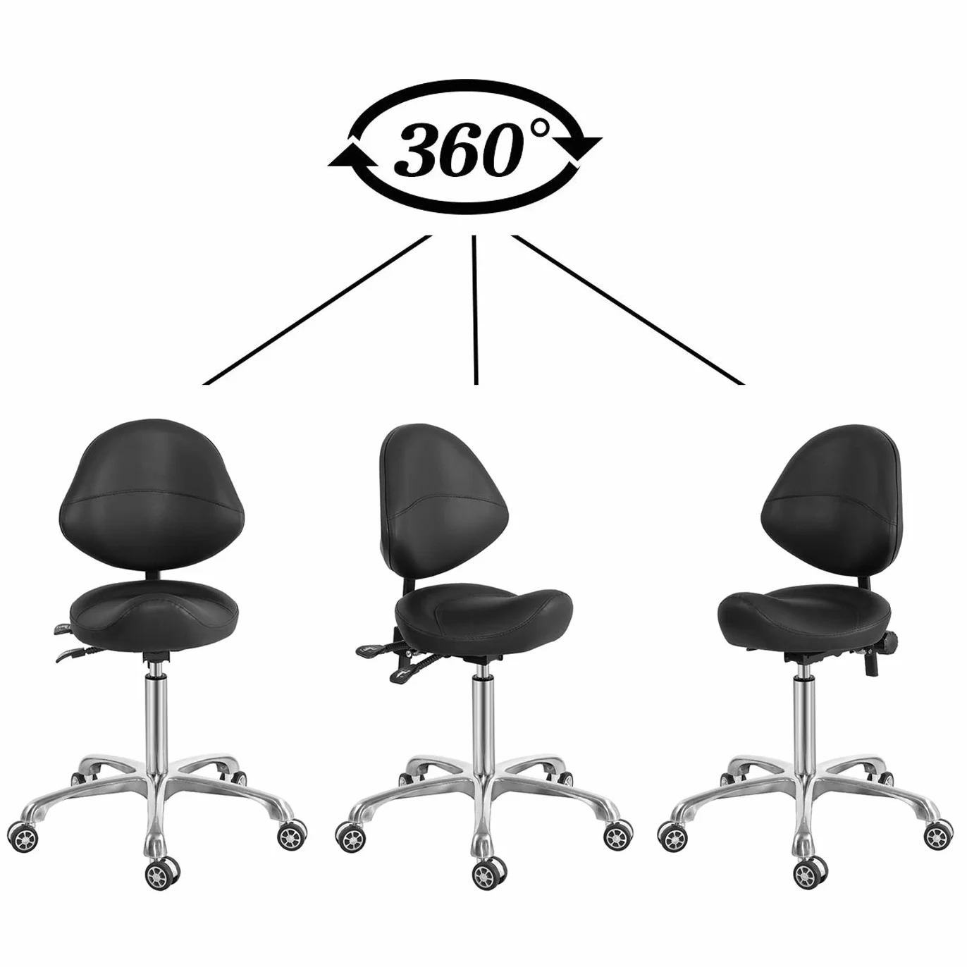 Silla giratoria hidráulica ajustable con soporte trasero 350 libras para salón spa masaje hogar oficina negro