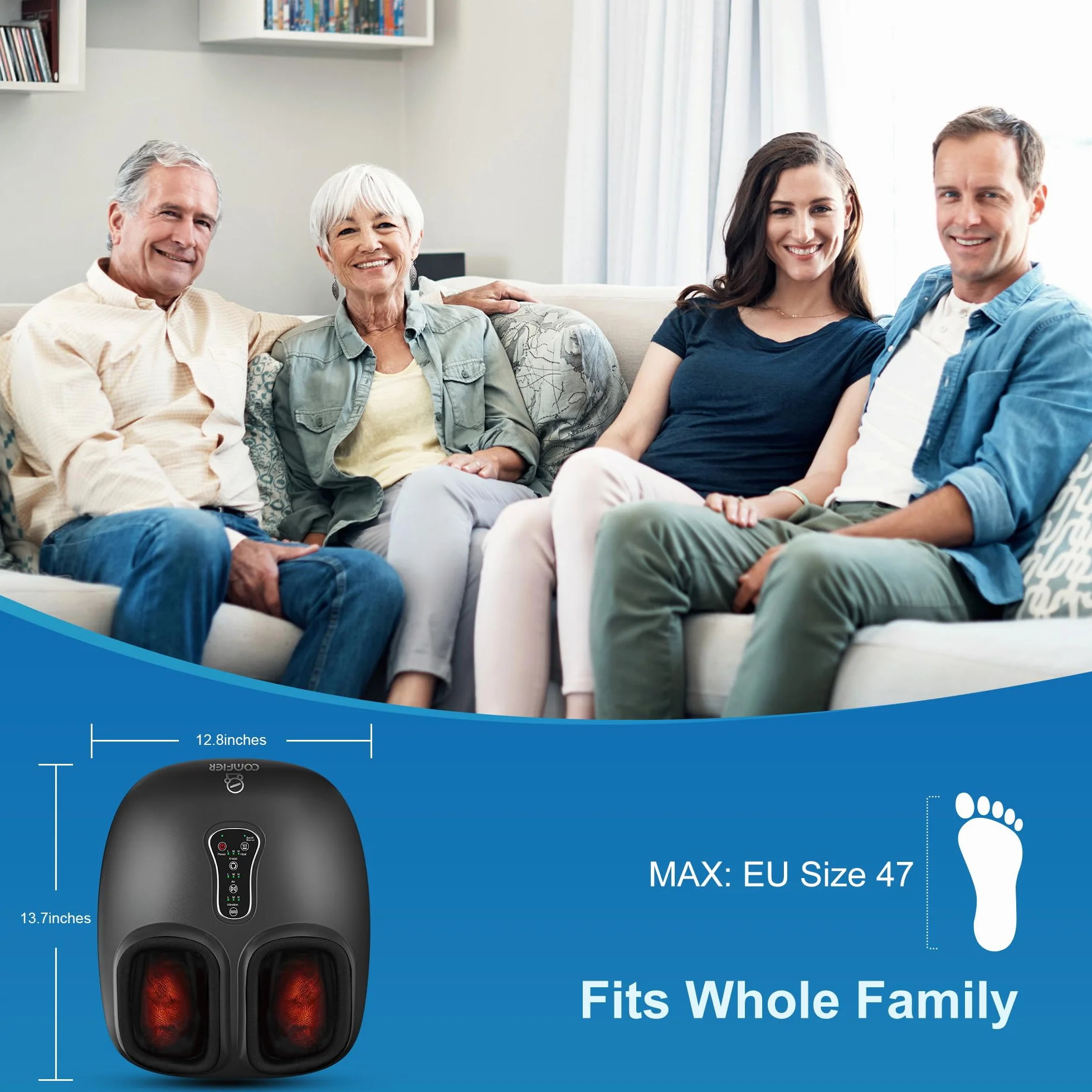 Comfier Shiatsu Masajeador Eléctrico de Pies con Calor, Rodillos y Compresión de Aire