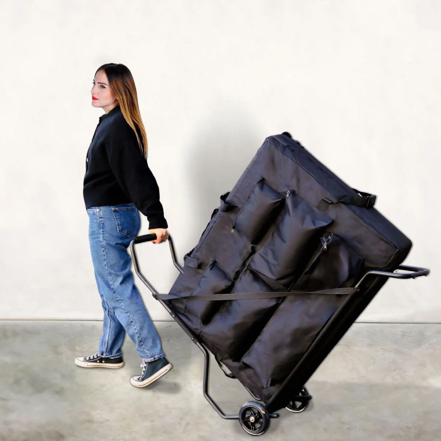 Vivezen Carro de transporte plegable con ruedas para camilla de masaje Negro