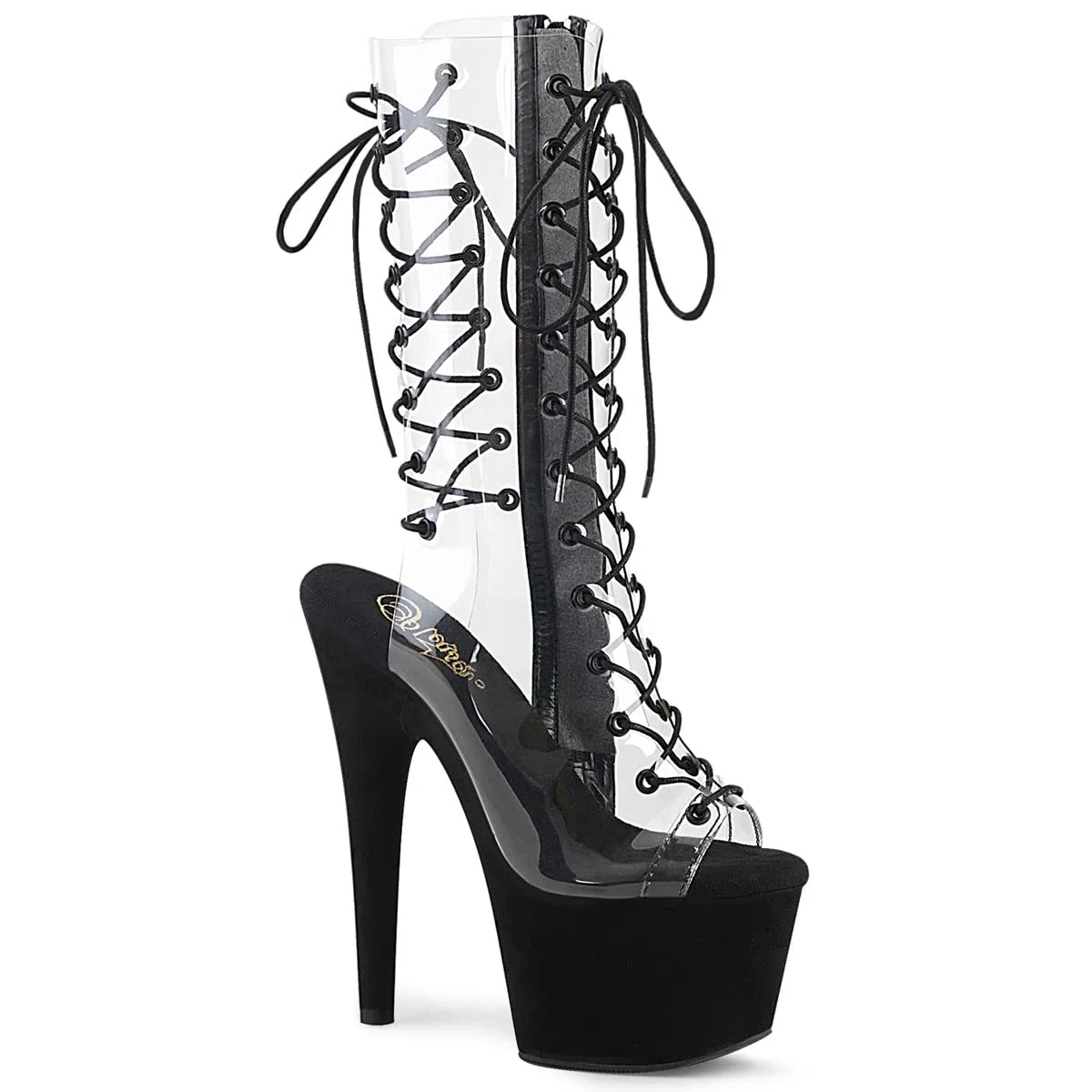 Pleaser ADORE-700-60FS Clr/Blk Faux Suede