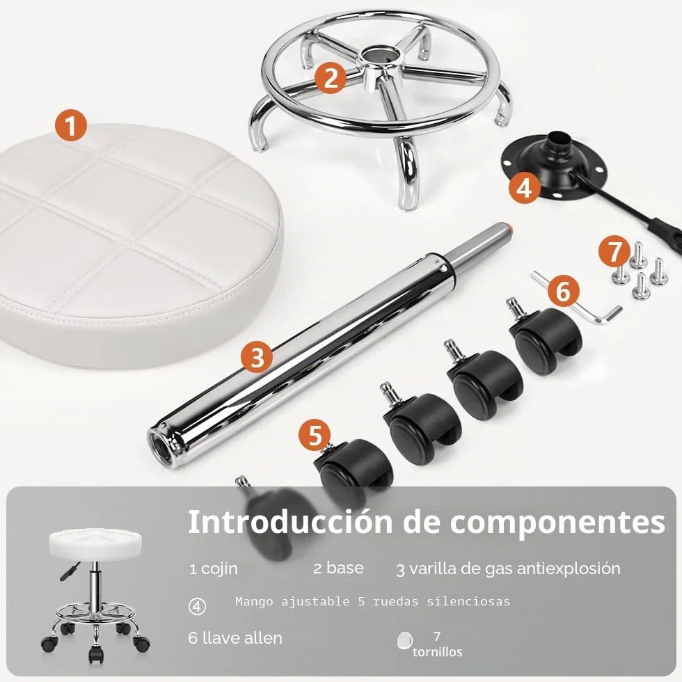 Taburete Giratorio Regulable en Altura 49-64cm Blanco
