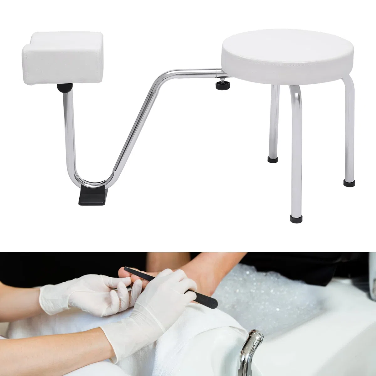 MINRS Silla para el cuidado de los pies, 2 en 1, taburete de pedicura, taburete para tatuaje, reposapiés ajustable, almohadilla de PVC para pedicura, soporte para uñas Tech, spa, belleza, salón,