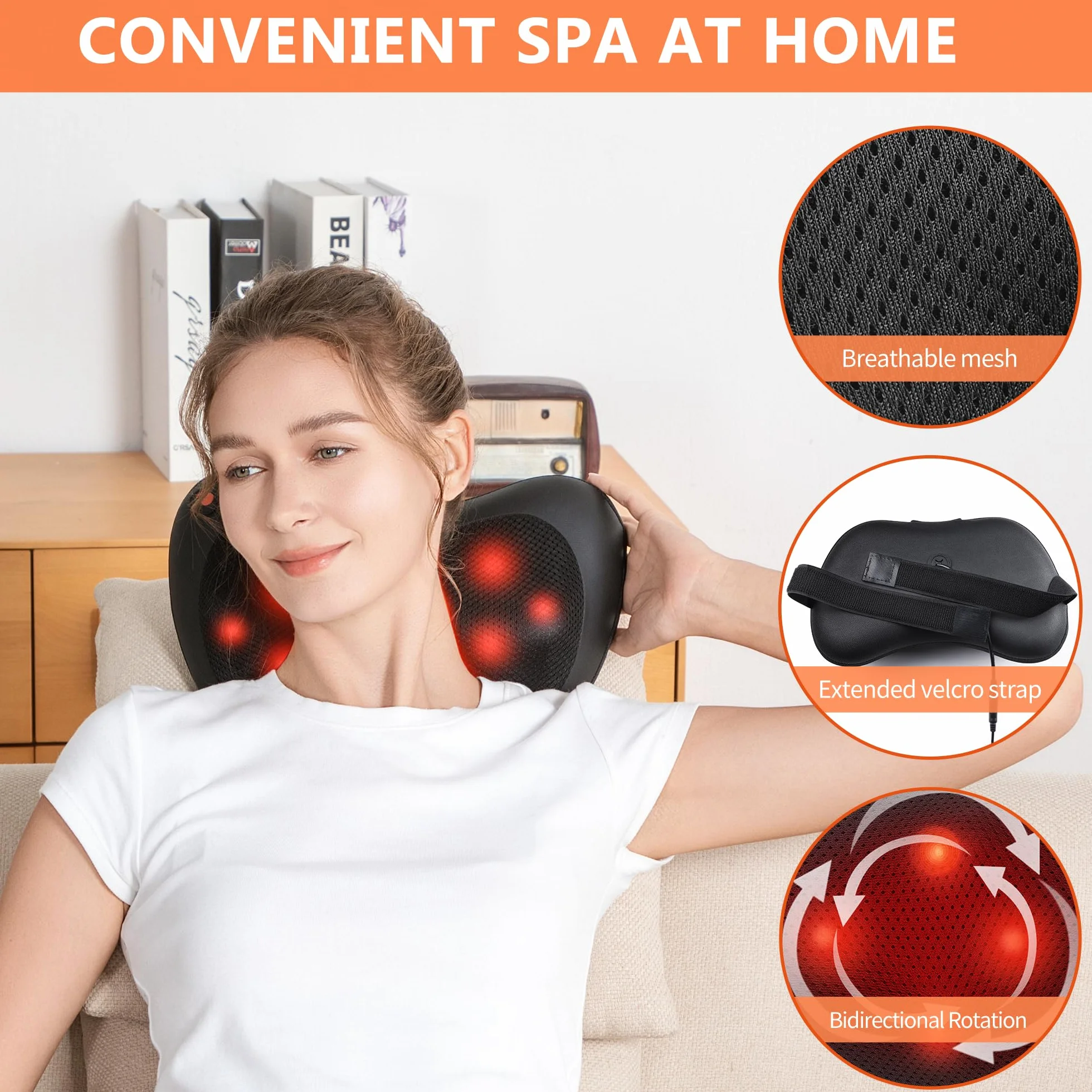 Cojín de Masaje Eléctrico Masajeador Shiatsu 3 Niveles para Cuello Hombros Espalda