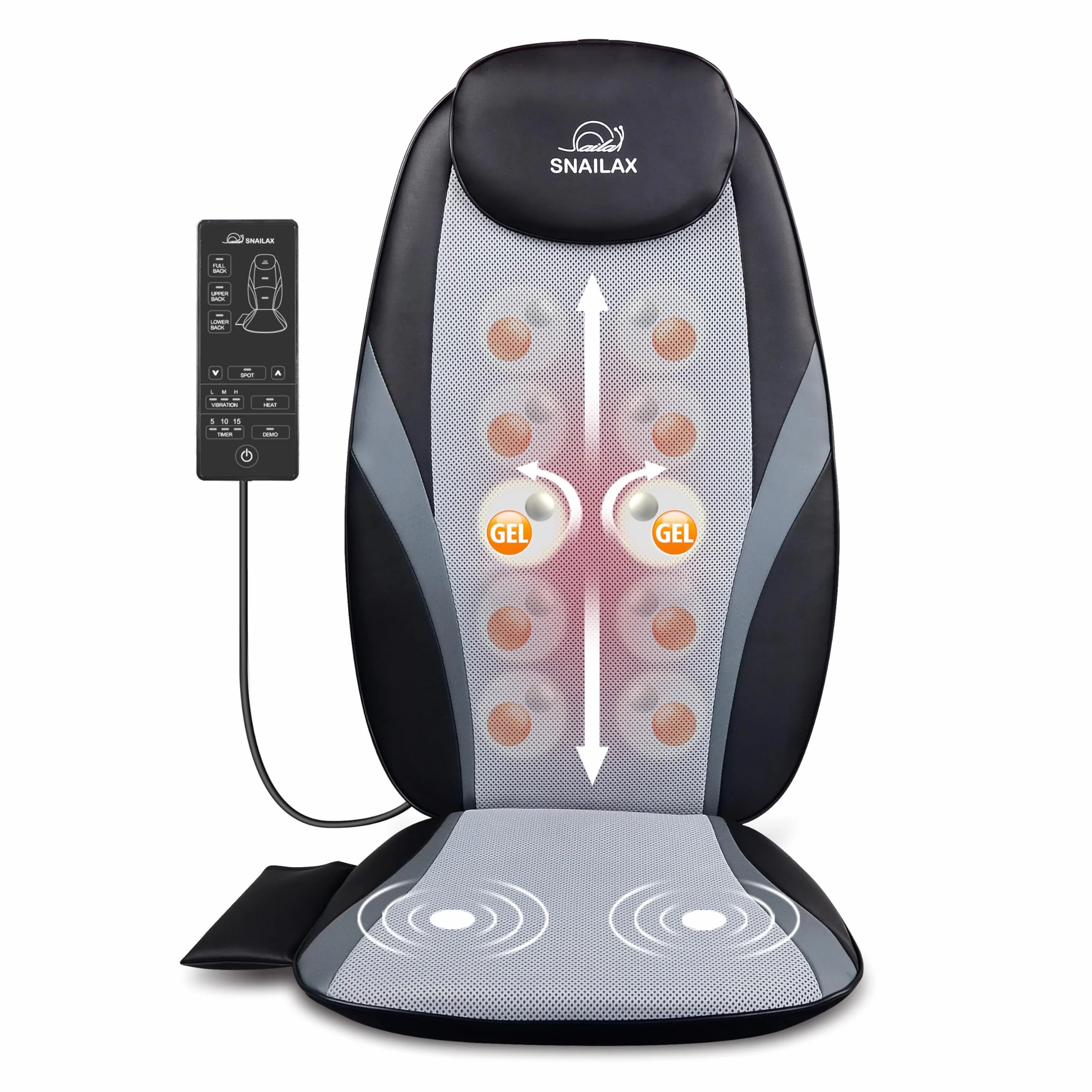 Snailax Masajeador Shiatsu con Calefacción, Cojín de Masaje de Gel para Silla de Oficina