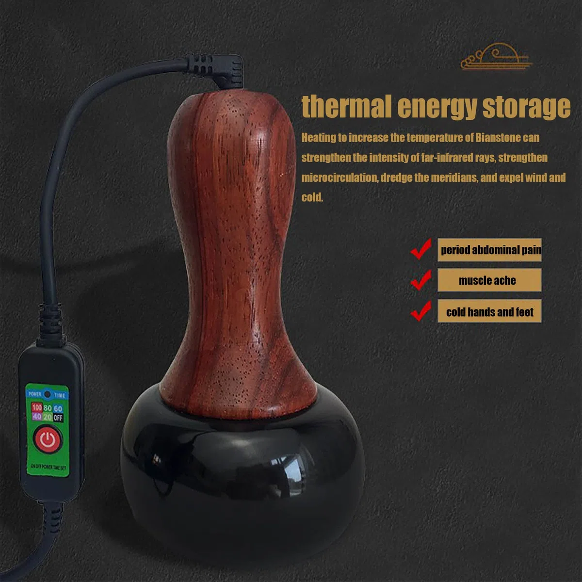 Masajeador Eléctrico De Piedras Calientes, Piedras De Eléctricas con Kit De Calentador, GuaSha, Piedras Calientes De Basalto con Kit De Calentador para Masaje En El Hogar,1 Unidad