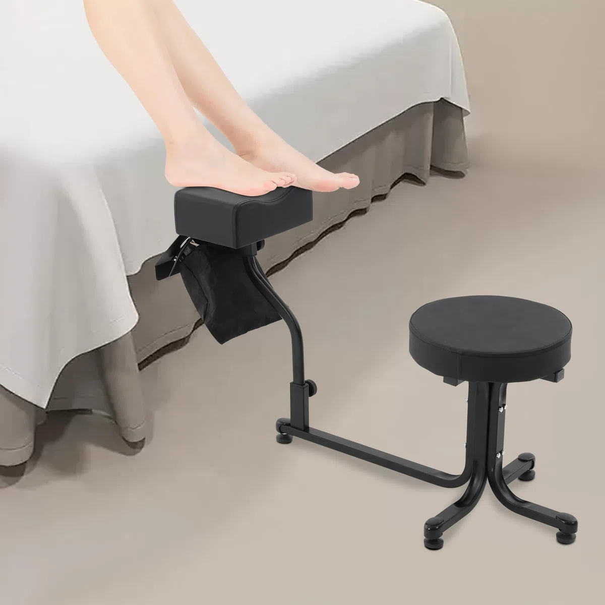 Taburete para pedicura 2 en 1, silla de manicura, reposapiés para salones de uñas y SPA (negro)