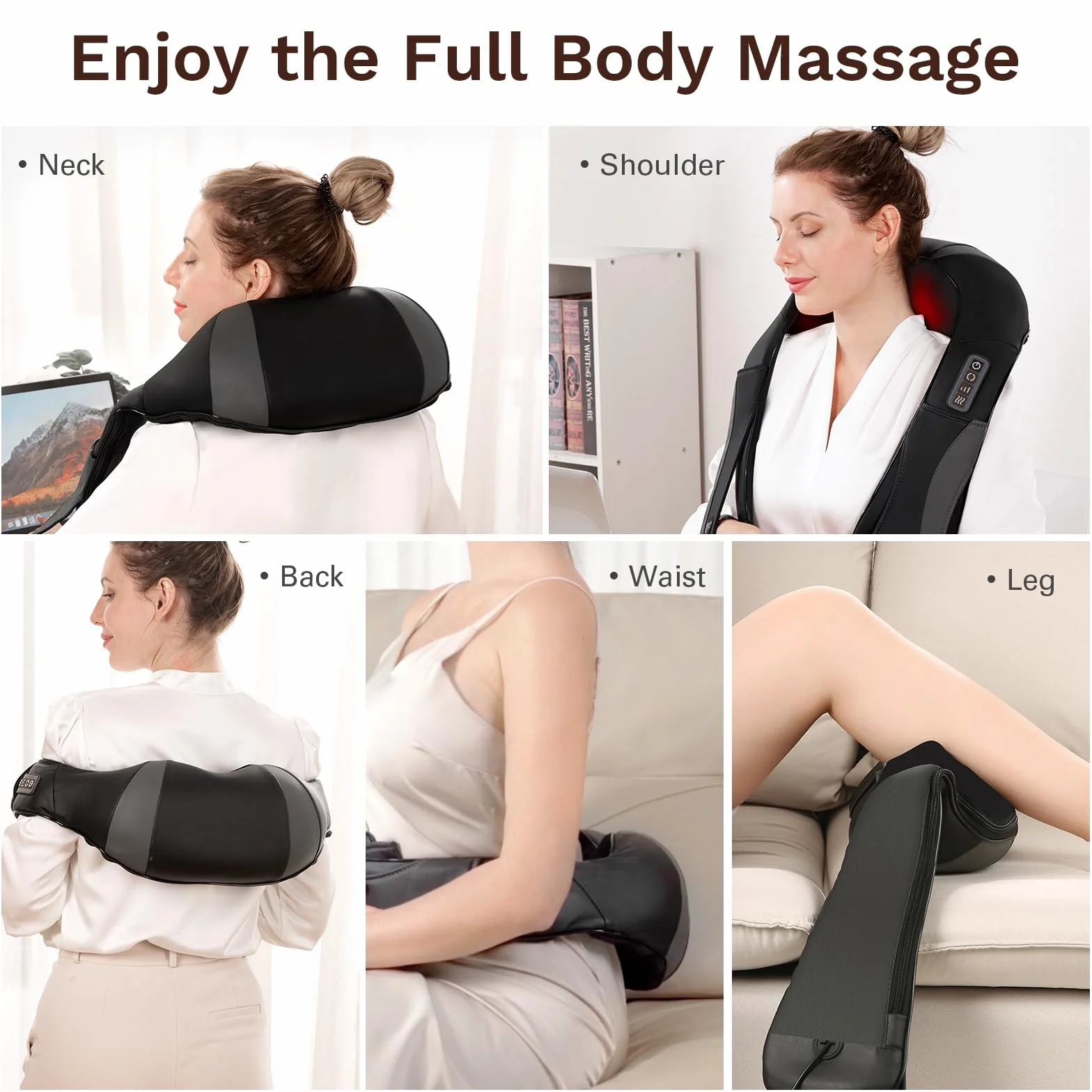 Masajeador de Cuello y Hombros con Calor, 3D Rotación, Shiatsu, Intensidad Ajustable