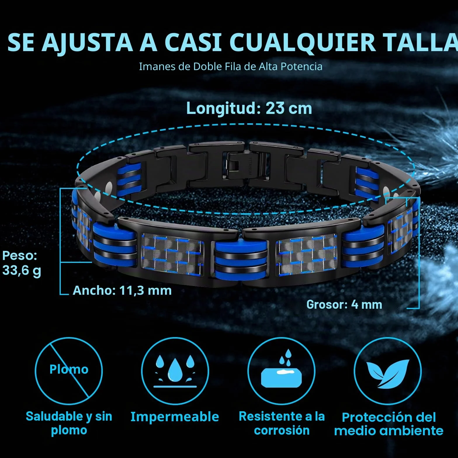JEROOT Pulsera Magneticas de Titanio, Pulsera magnética para Hombres con 44 imanes Pulsera Ultrarresistente Brazaletes de Longitud Ajustable con herramienta de Medición para