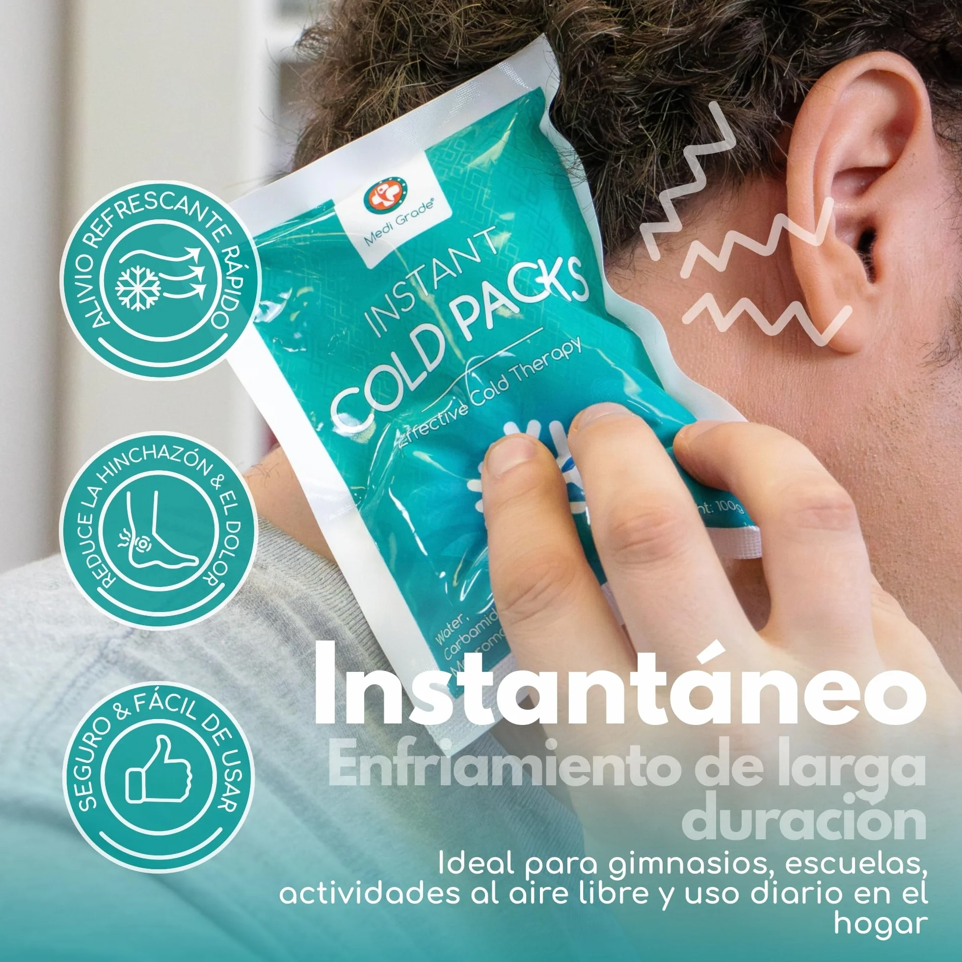 Medi Grade Bolsas de Frío Instantáneo 30 uds 100 g, Alivio Rápido Sin Frigorífico, 11,43x15,24 cm