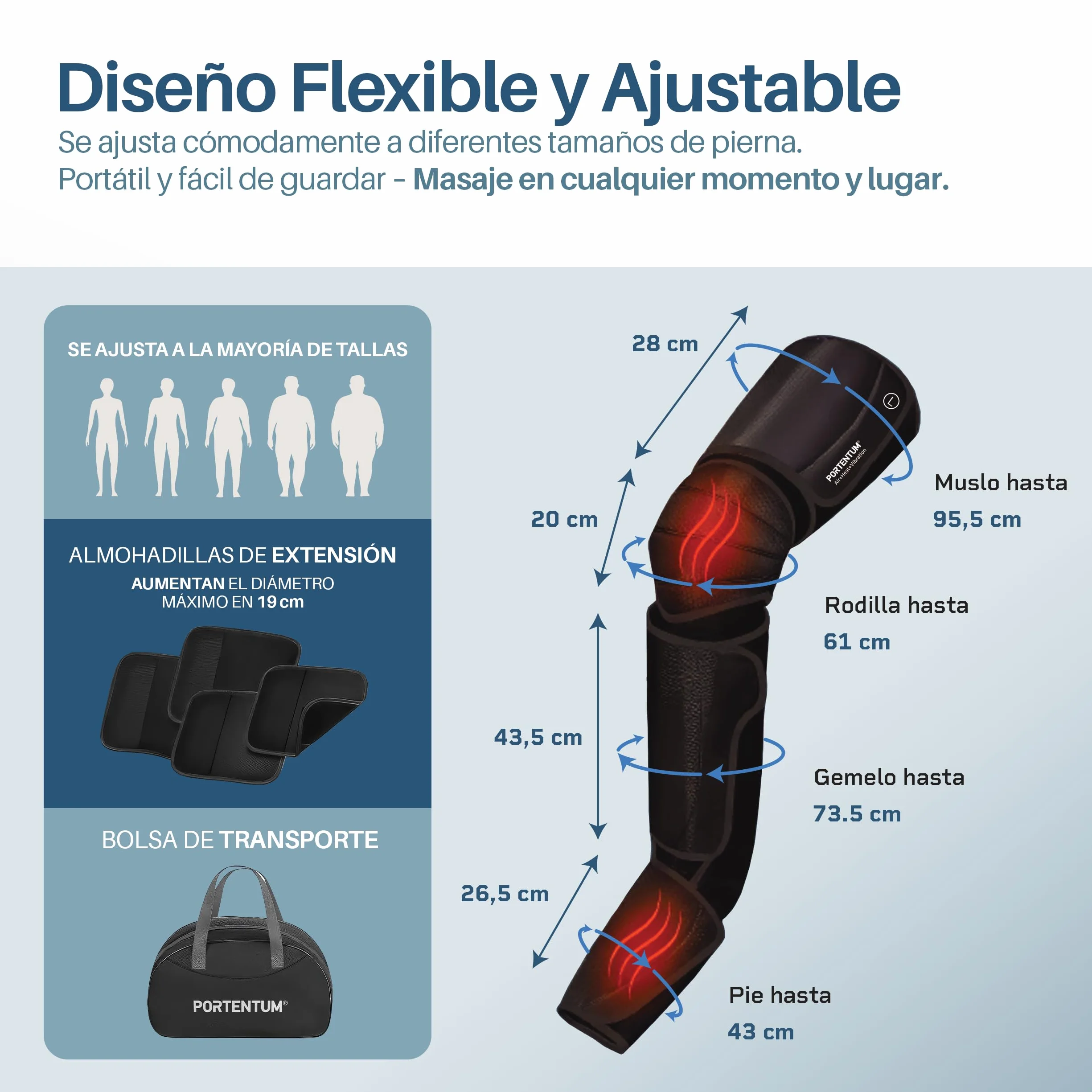PORTENTUM Botas de presoterapia con calor regulable, 5 niveles de compresión, Masajeador piernas