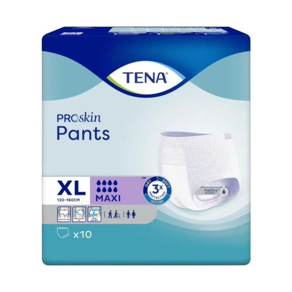 TENA Pantalones maxi | Talla extra grande | 8 gotas de alta absorción | Pantalones de incontinencia | Paquete de 4 de 10