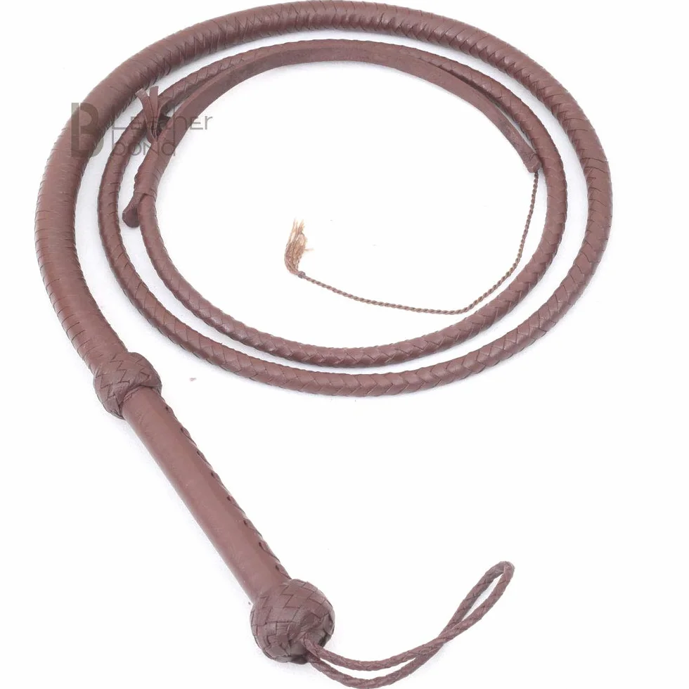 Látigo de cuero marrón oscuro estilo Indiana Jones de 1,8 m y 8 trenzas, piel de vaca auténtica, para jinetes.